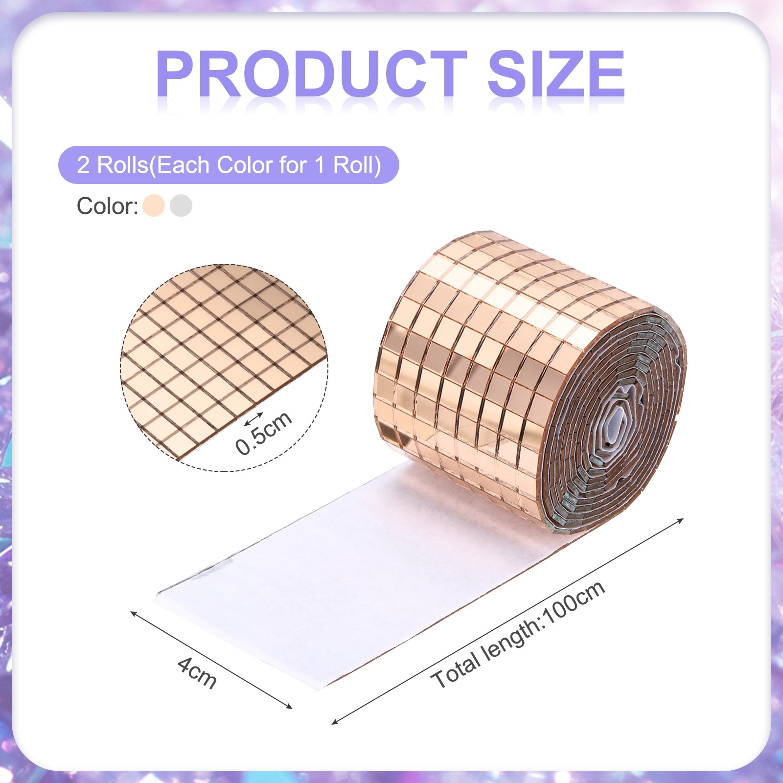 3200 Pieces Mosaic Tiles 5 x 5 mm Disco Tiles 2 Rolls (Rose Gold/Silver)