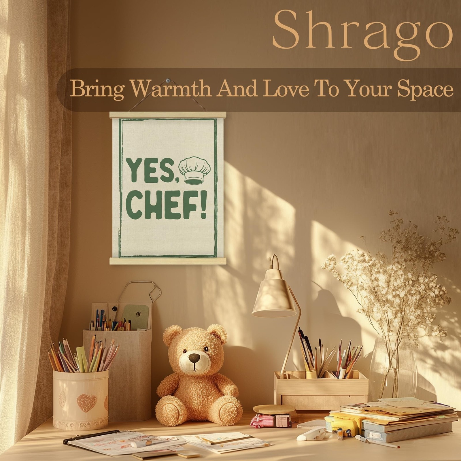 Shrago Yes Chef Wall Art, Vintage Green Chef Cooks Quote Poster Hanger Frame …