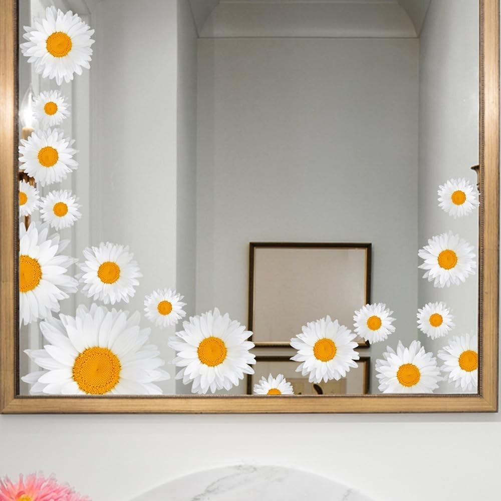 Daisy Pattern Decals, White Flower Stickers Peel and Stick Decor