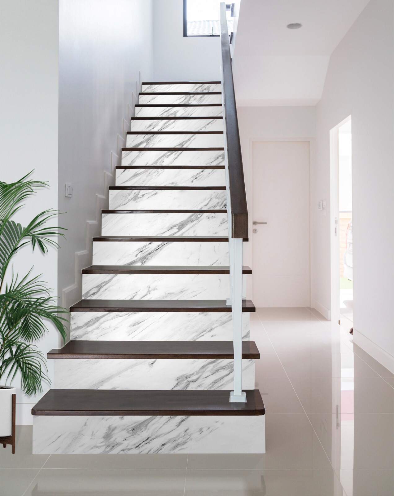 3D White Marble ZHU1176 Stairs Risers Decoration Photo Mural Vinyl Wallpaper Amy