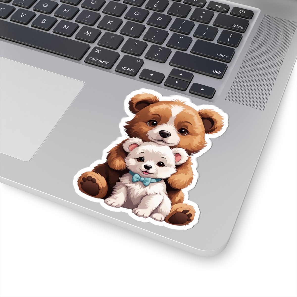 Adorable Bear and Pup Kiss Cut Stickers, Cute Animal Decor