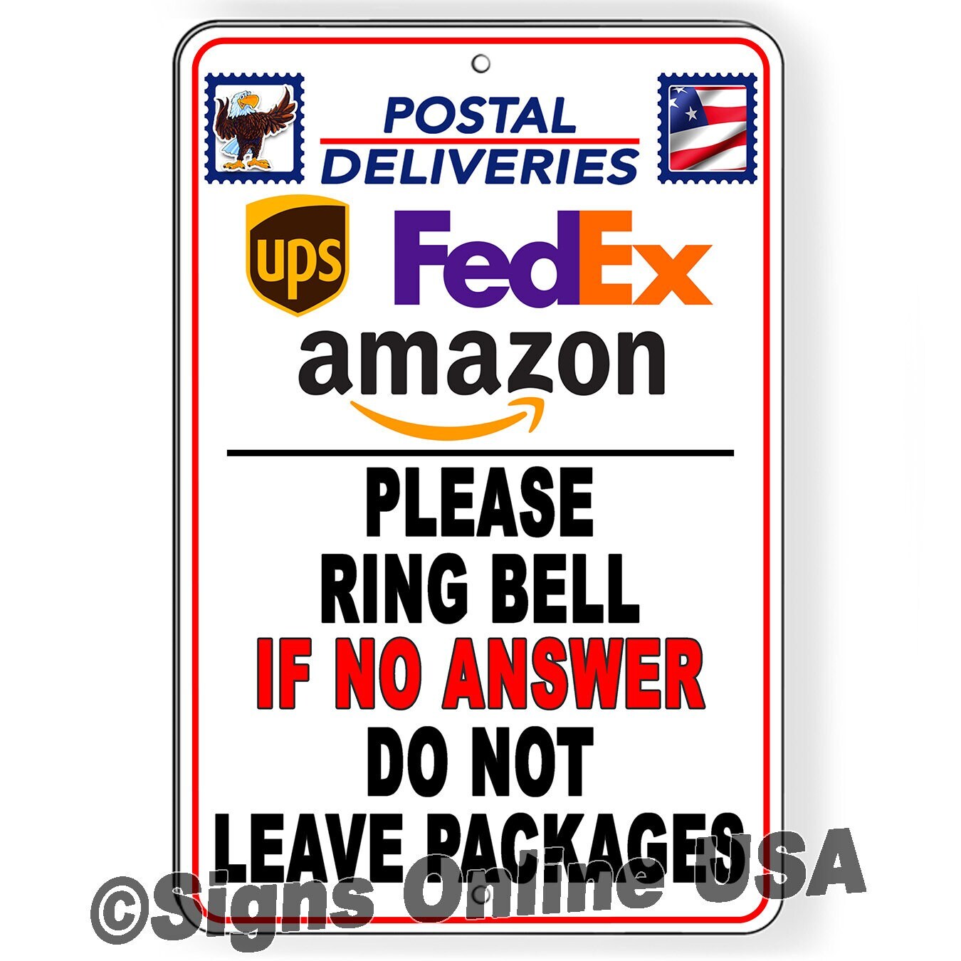 Ring Bell No Answer Do Not Leave Packages Delivery Instructions Sign / Decal