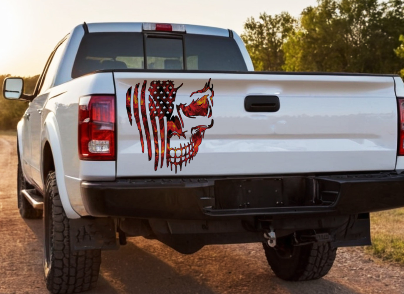 USA skull flag fire distressed decal sticker vinyl graphic american car truck