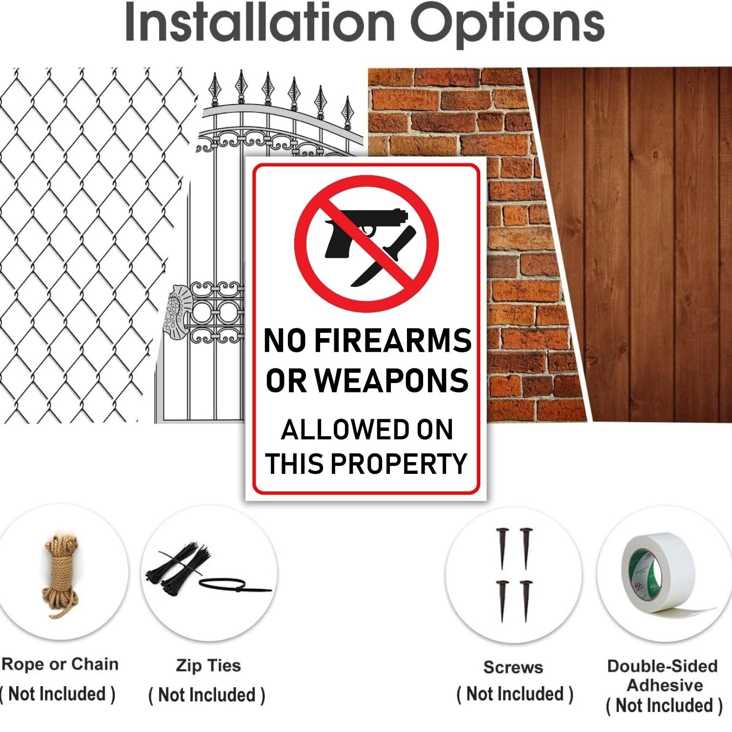 (2 Pack) No Firearms Guns Or Weapons Allowed Sign, 10 x 7 Inches, 120 Mil Pla…