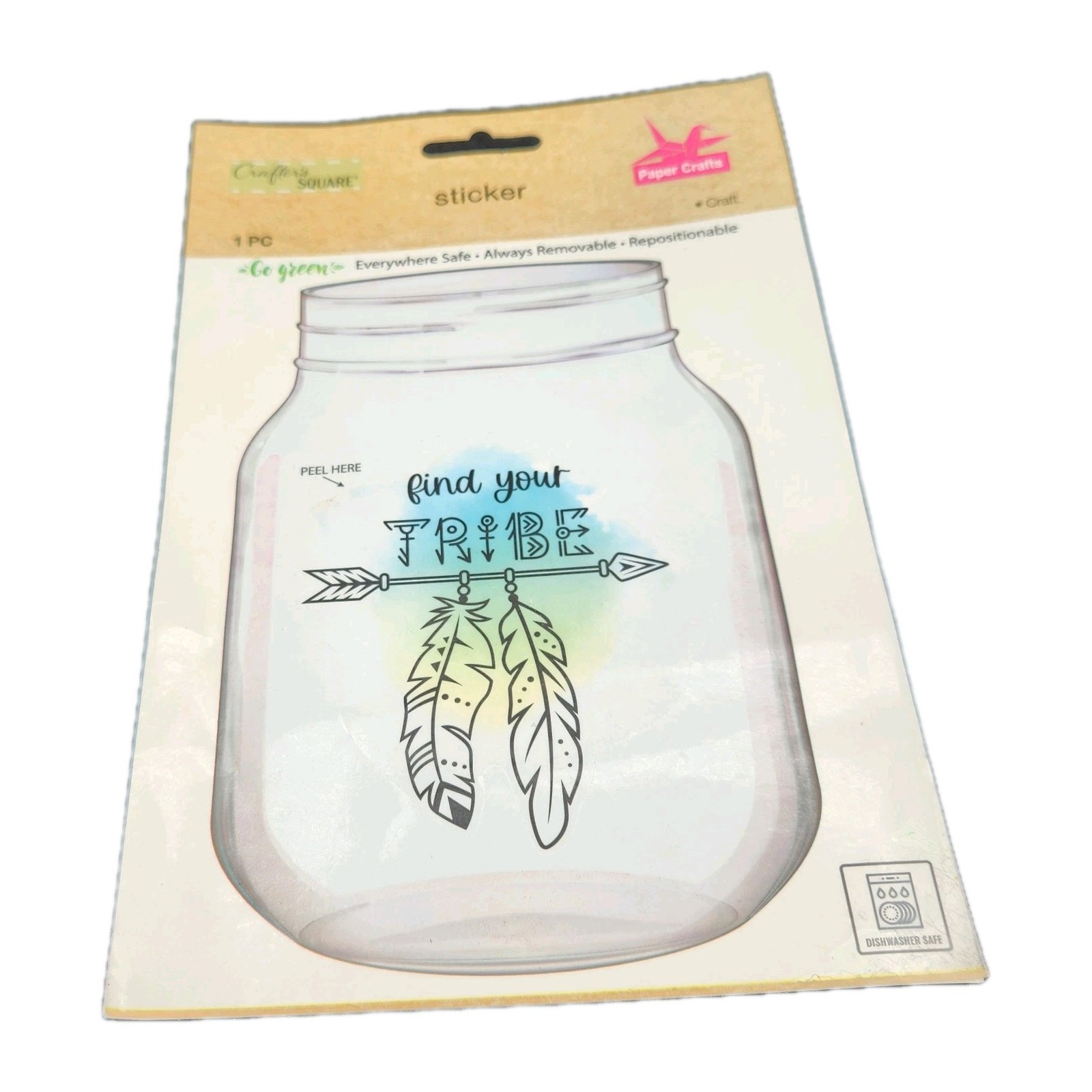 Crafter's Square Find Your Tribe Glass Jar Sticker Removable Repositionable