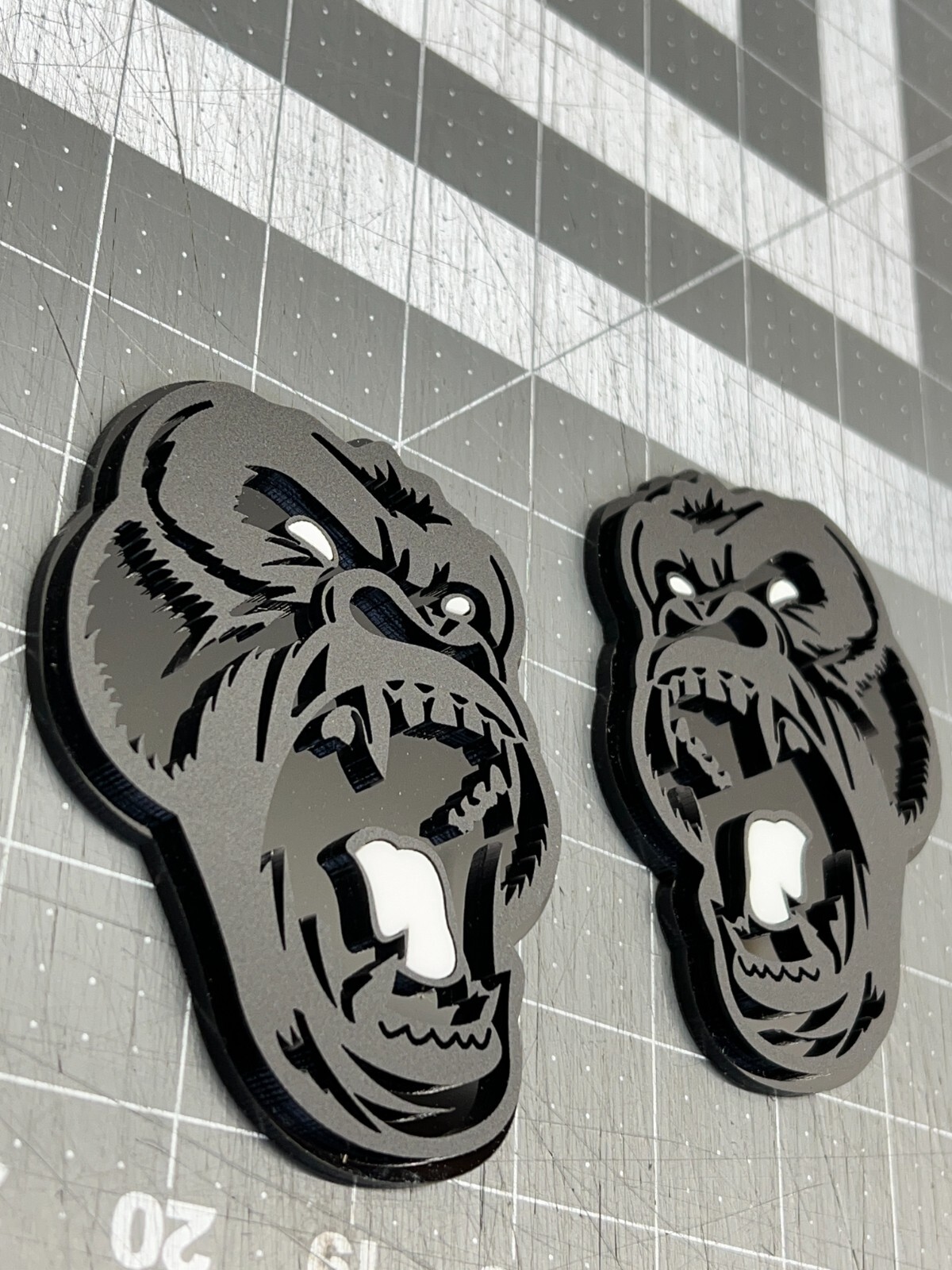 Angry Gorilla White Eye Car Truck Emblem Badge Matte Black /Black Custom PK of 2