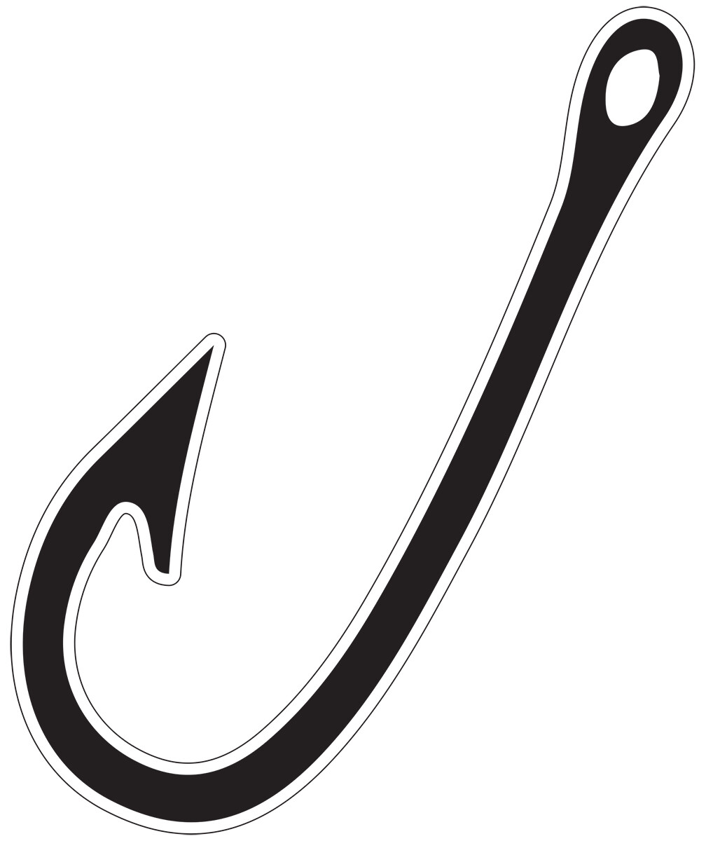 Fishing Hook Vinyl Decal 6 inches tall