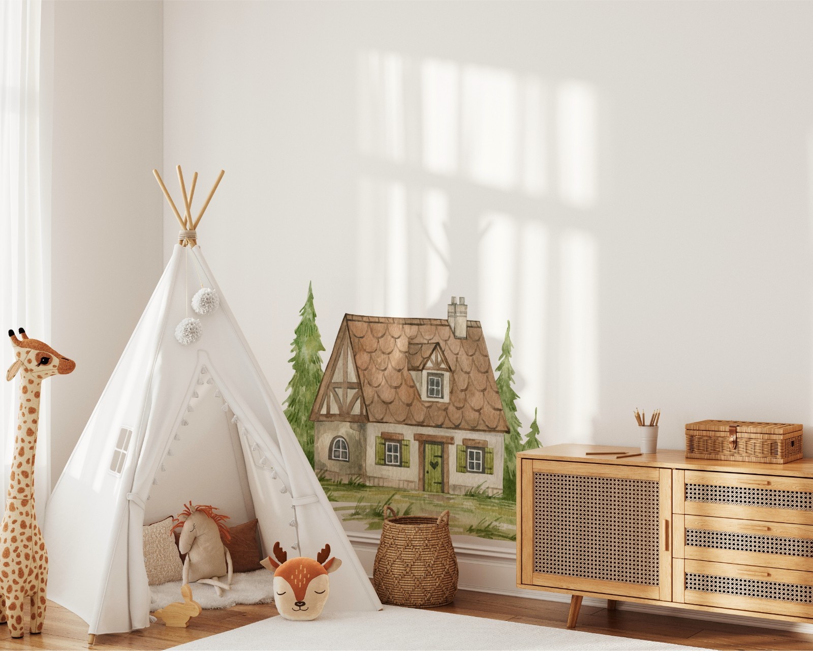 Cottage Farm House Wall Decal Watercolor Farmhouse Wall Art Peel and Stick Decor