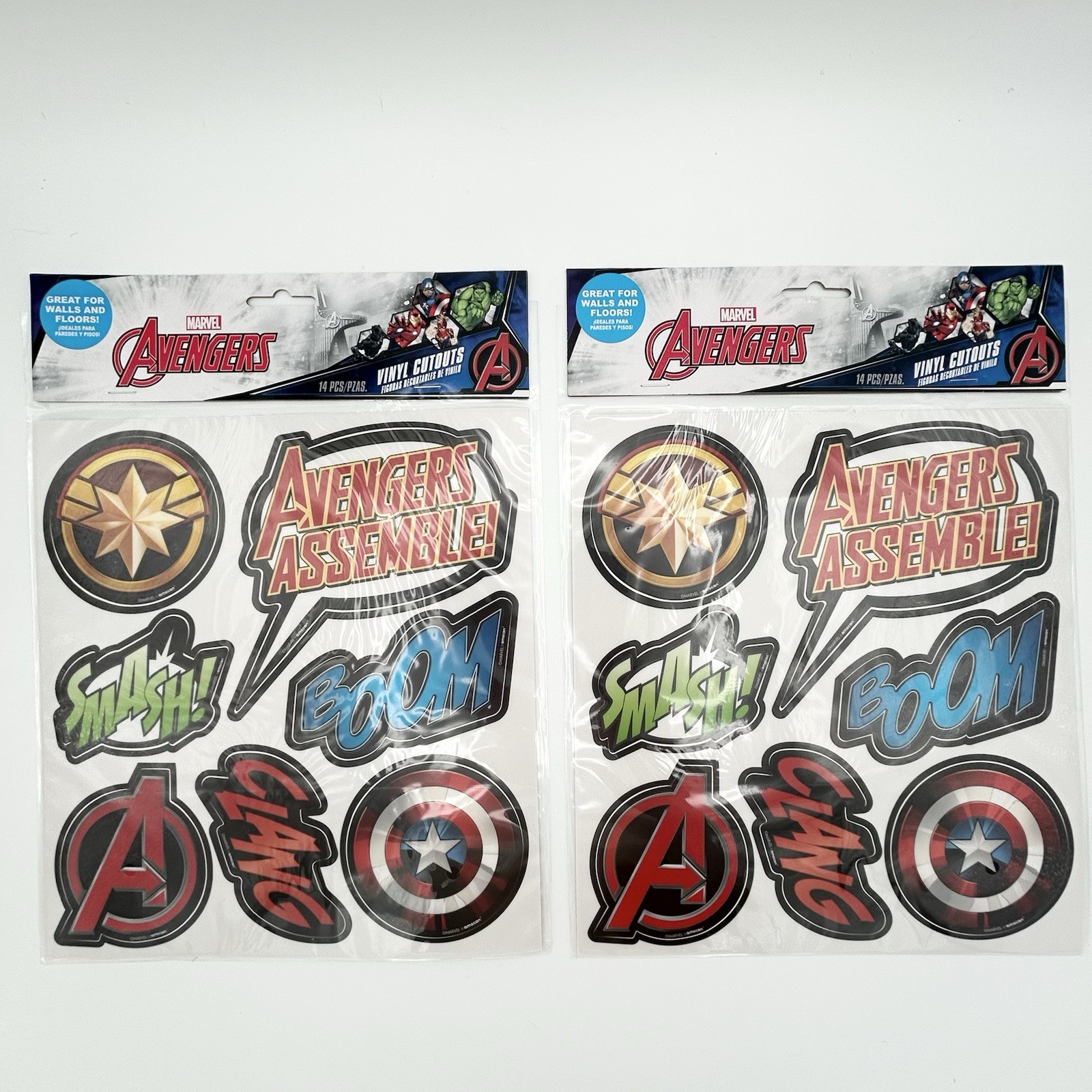 NEW Lot of 2 Marvel Avengers Action Comic Vinyl Cutouts 14 Pieces Each, 28 Total