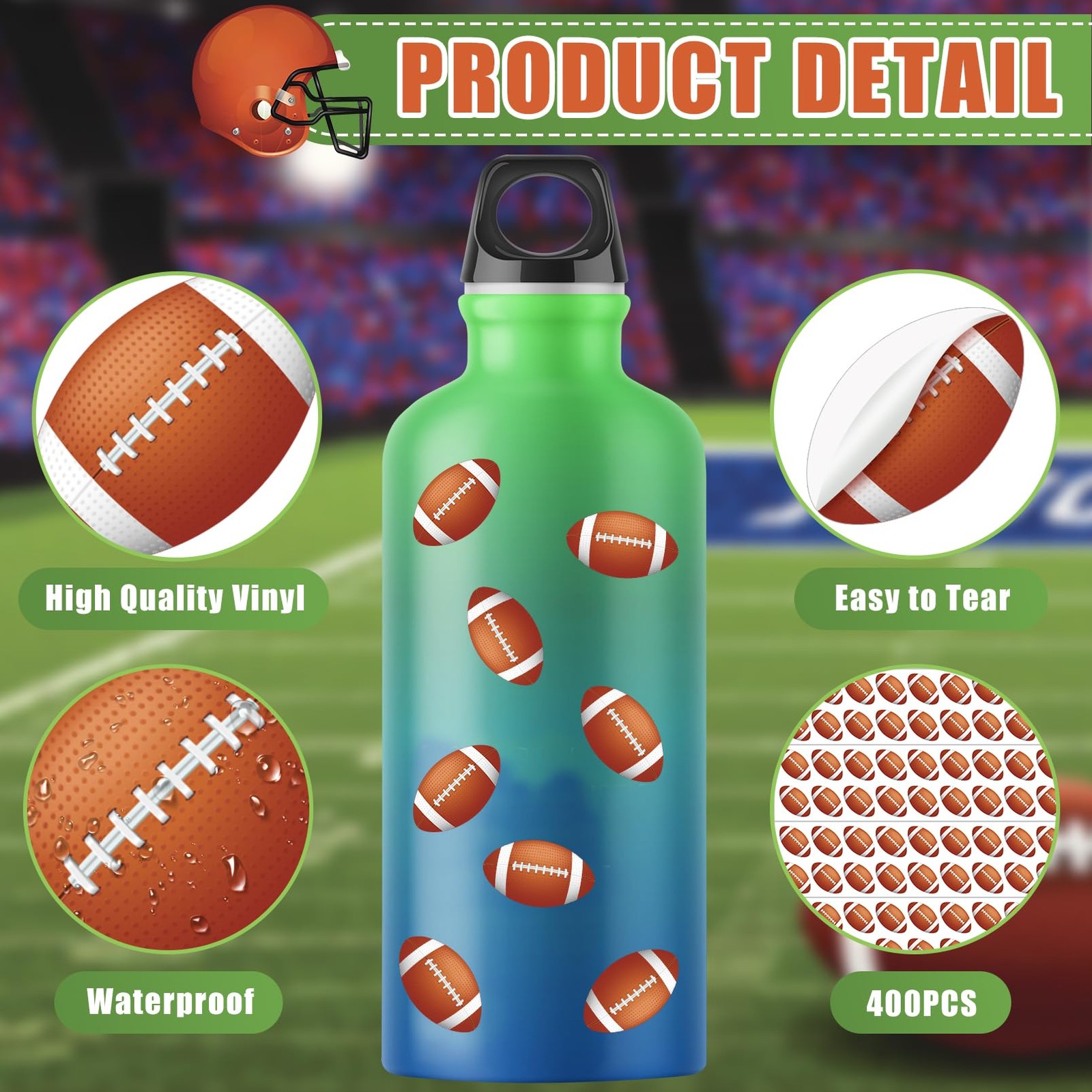 400 Pcs Small Football Stickers Vinyl Mini Football Helmet Stickers for Water…