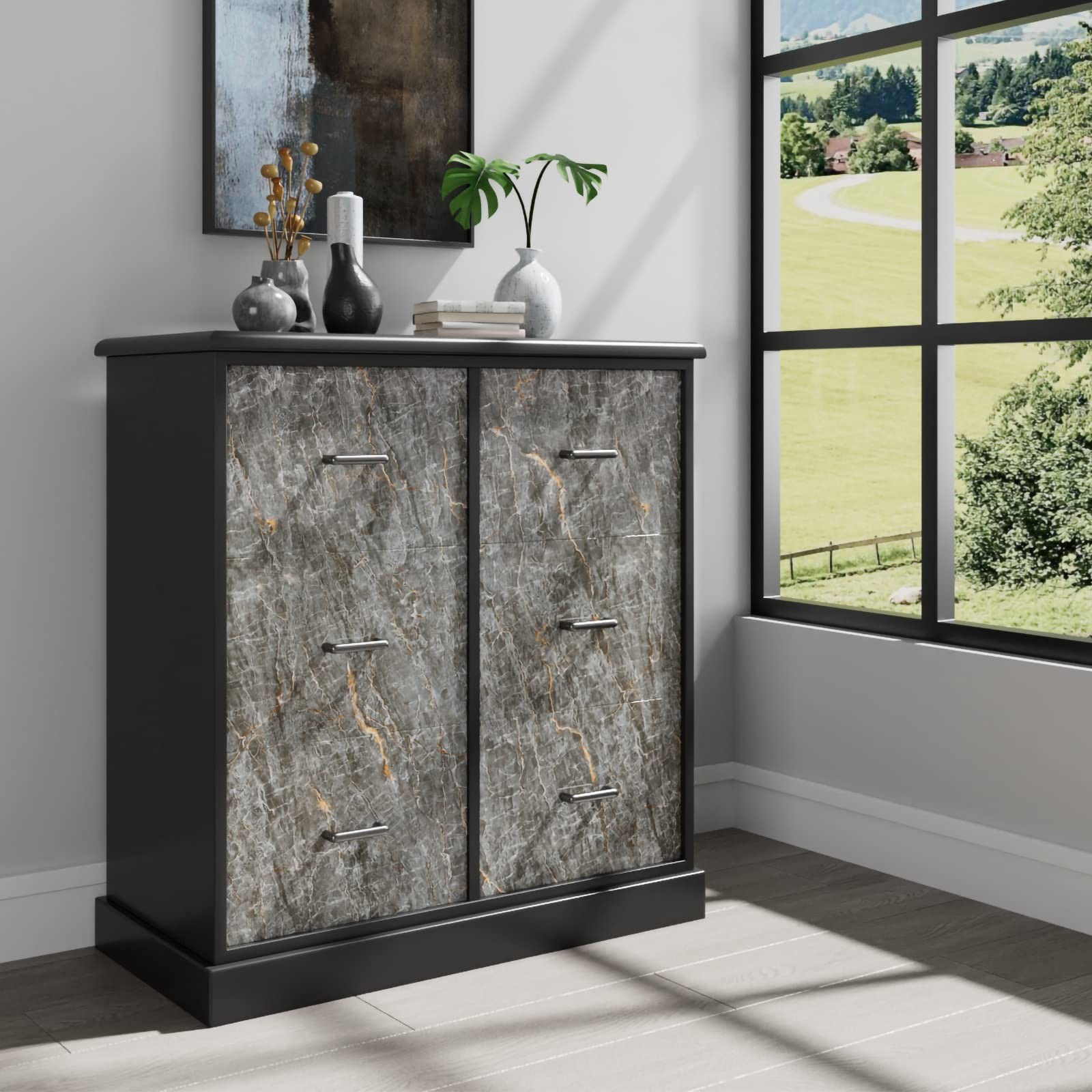 160 x 24 Inch Dark Grey Marble Paper Peel and Stick Countertops Waterproof Ma…