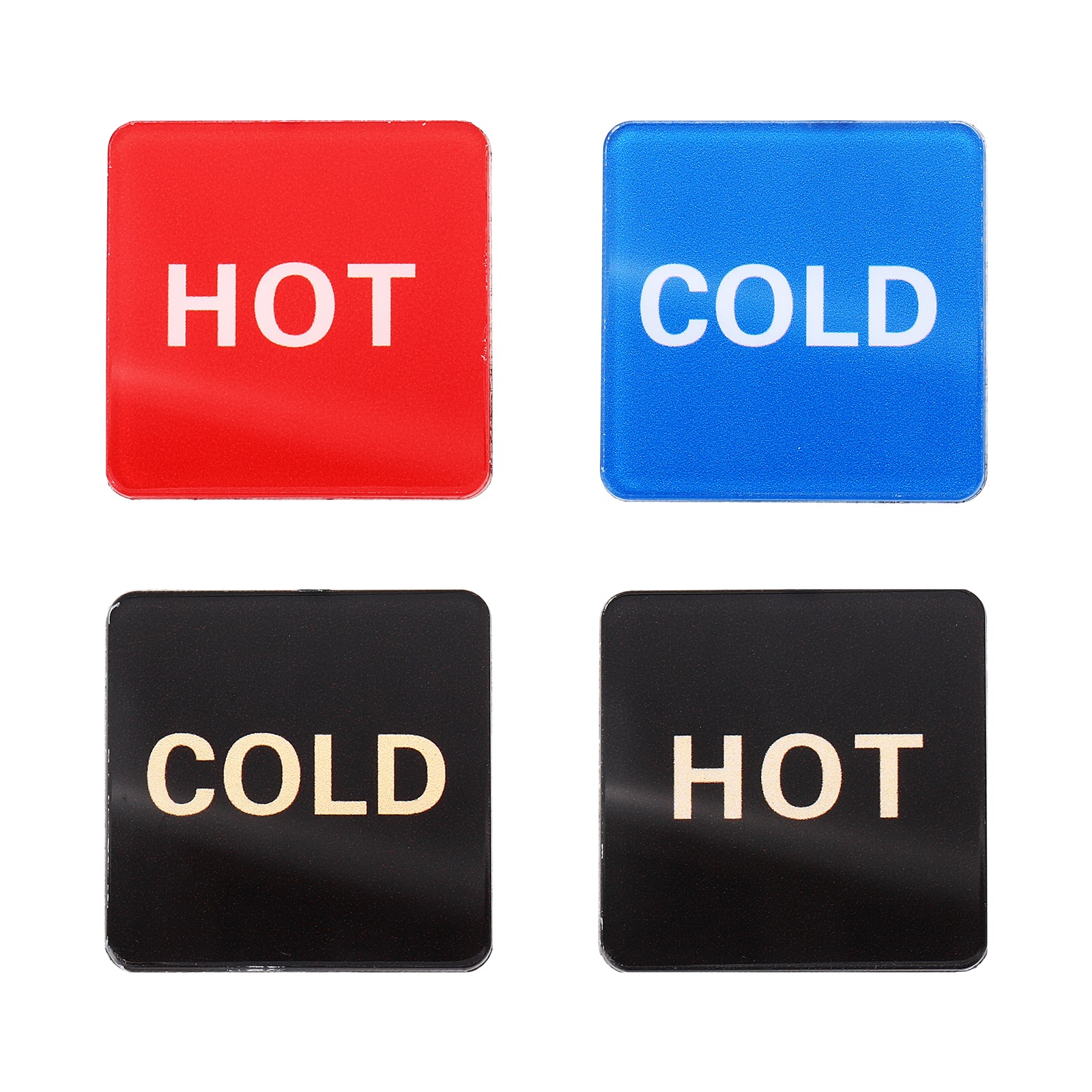2Set Hot and Cold Self-adhesive Stickers Square, Black/Black and Red/Blue