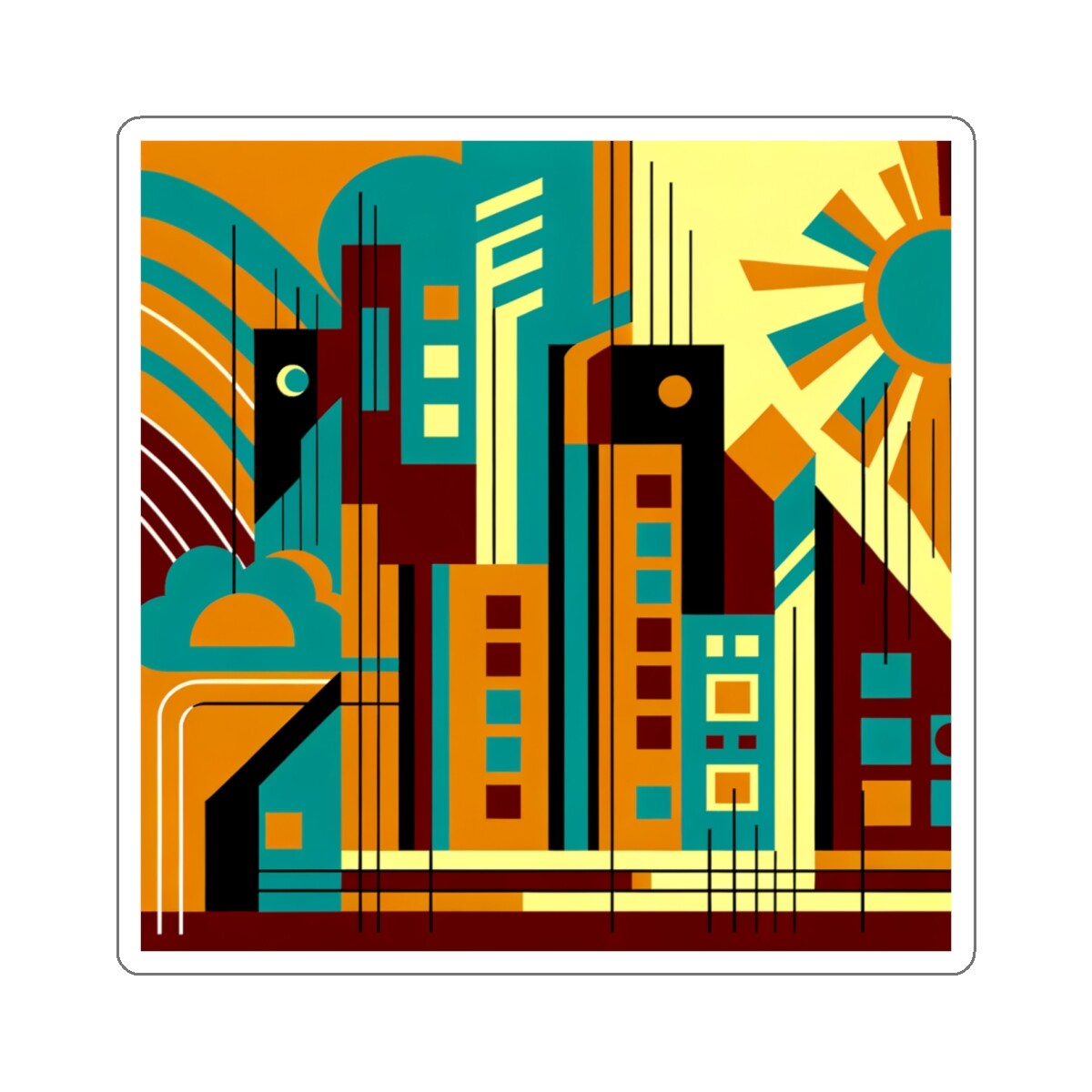 Sticker Mid Century Modern Abstract Cityscape Energy Funky Gift 2×2 3×3 4×4 6×6