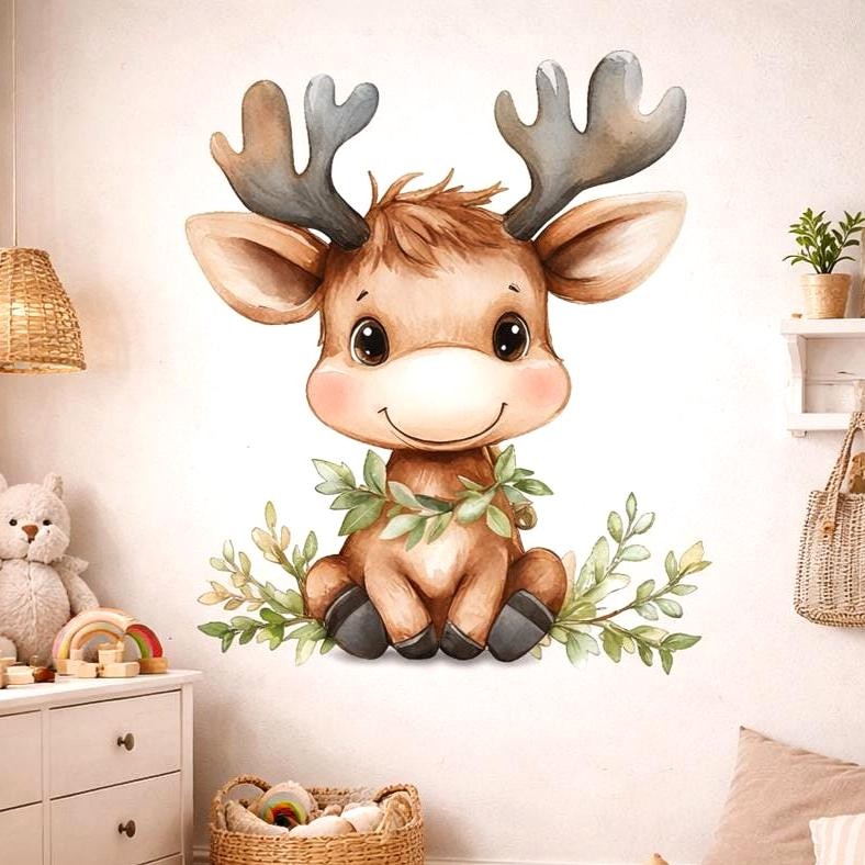 Baby Reindeer Wall Decal | Watercolor Woodland Nursery Decor