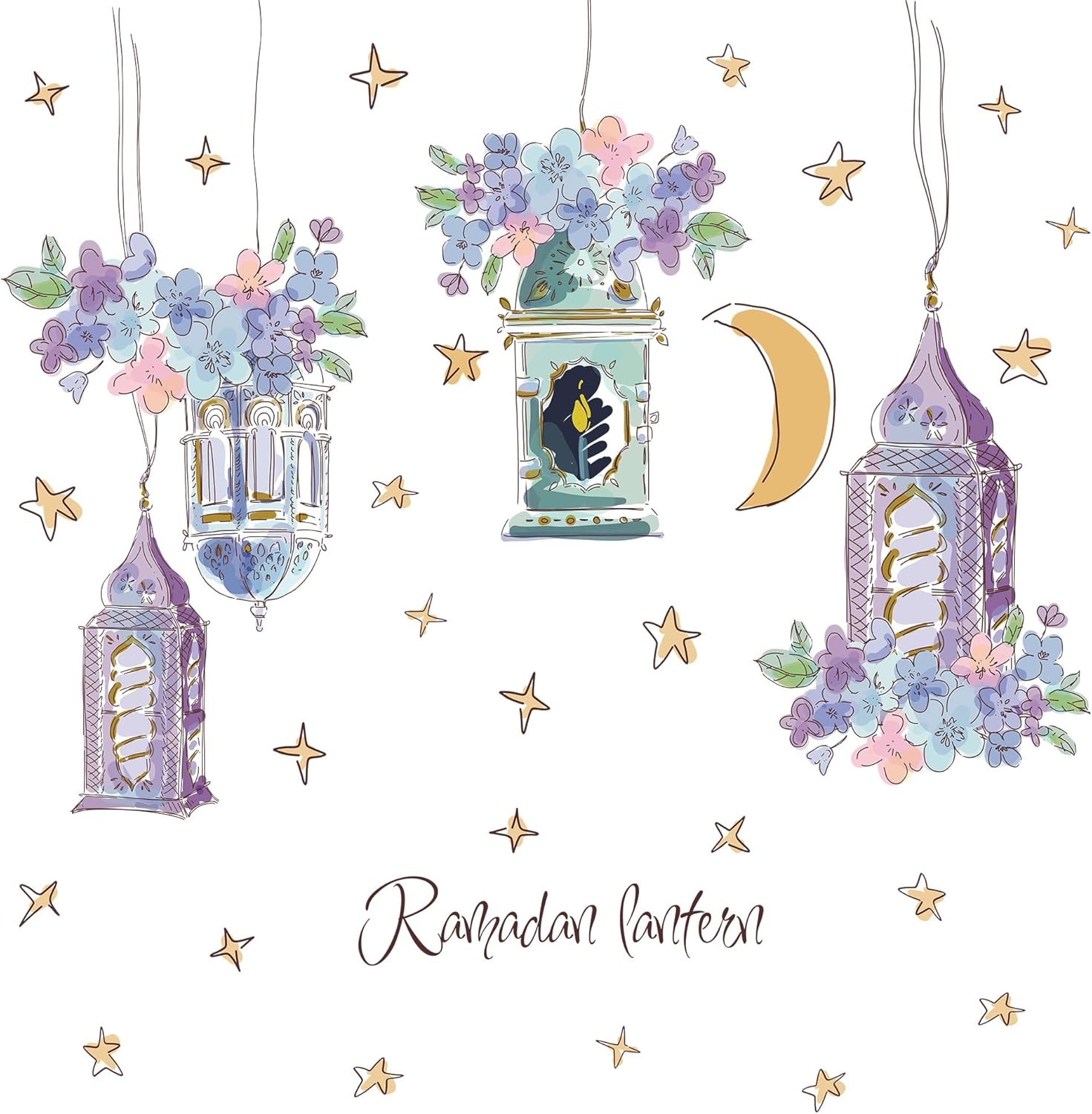 2 Sheets Dream Purple Pendant Wall Decals Flowers & Hanging Lamp Stickers