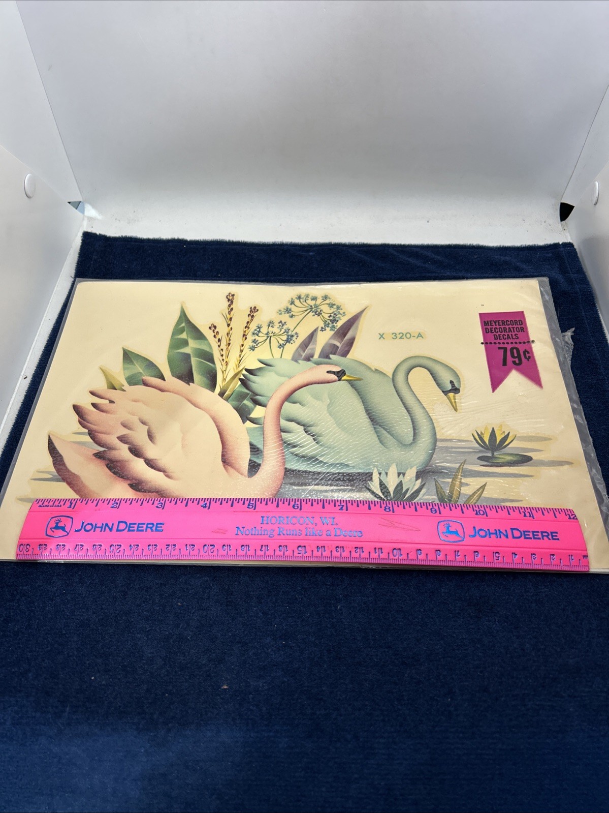Vintage Meyercord X320-A Pink Blue/Green Swans Lily pads Pond Craft Romantic