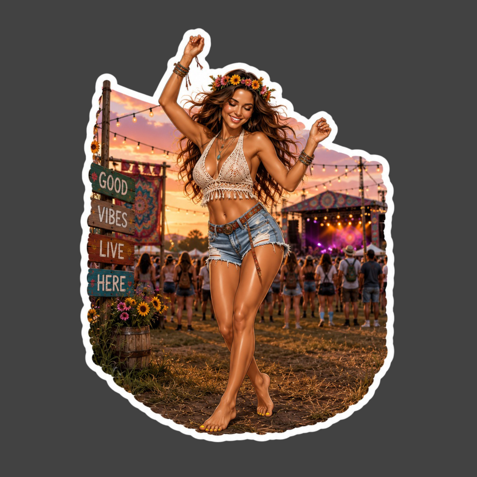 Pinup Girl Sticker Vinyl Decal Boho Festival Dancer Concert Hippie Babe