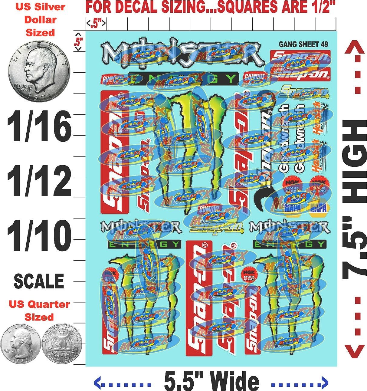 Clear Matte Vinyl Sticker Sheet#49-R/C MODEL Decal fits 1/10-1/16 axialositamiya