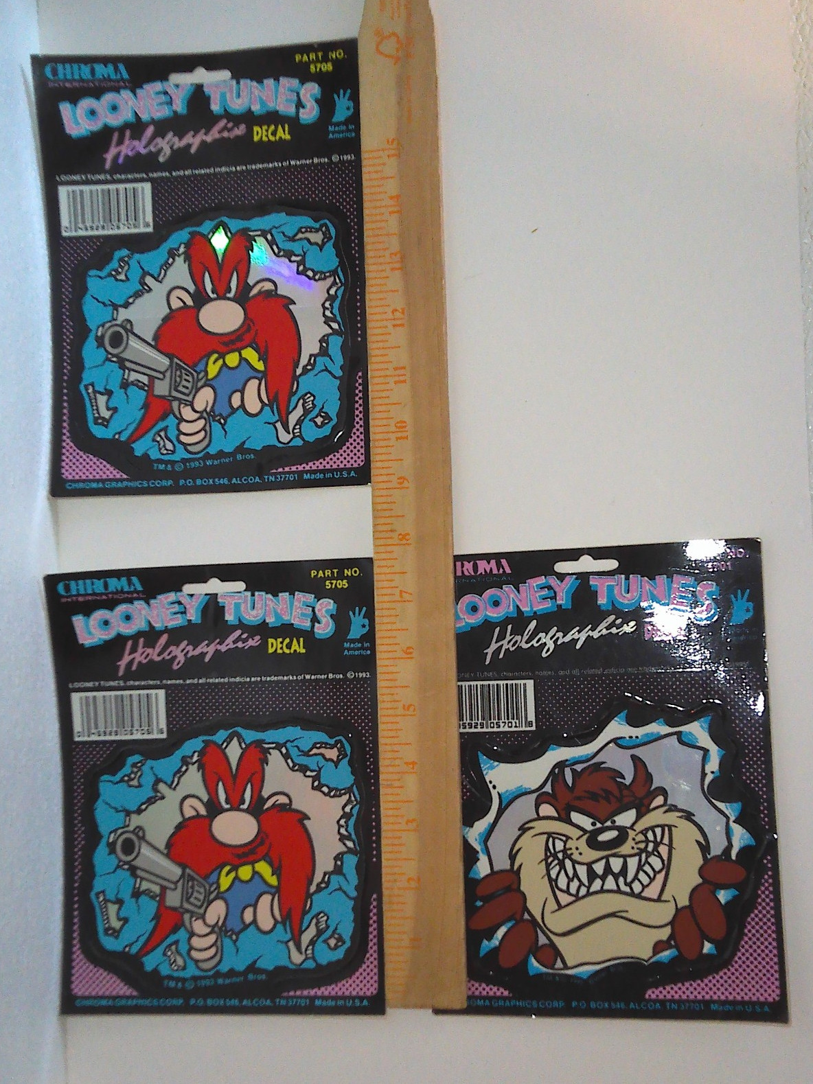 Vintage 1993 1995 Looney Tunes Holographic Stickers Lot of 3 Taz & Yosemite Sam