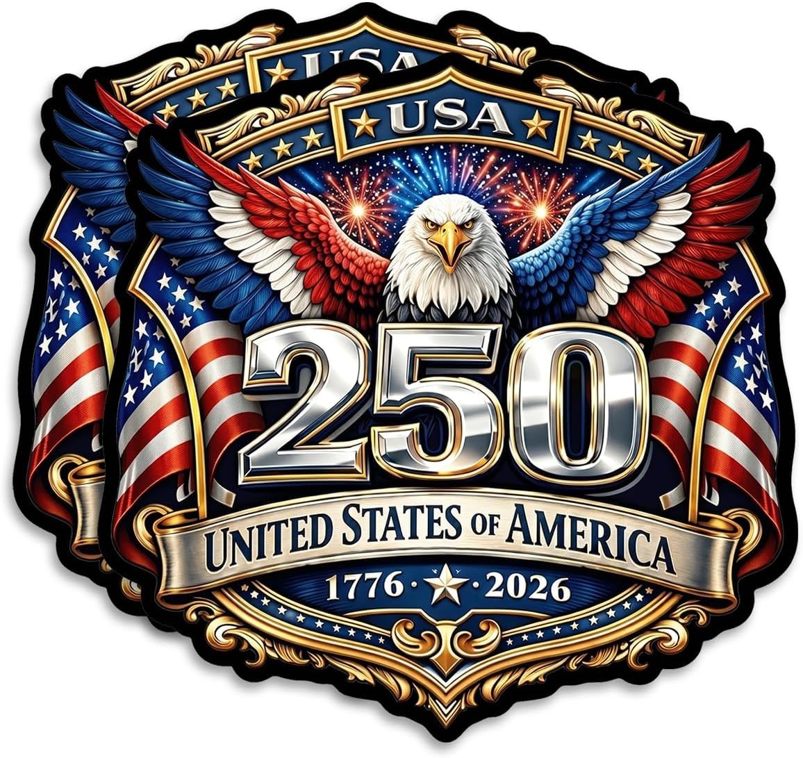 USA 250th Anniversary 1776-2026 Eagle Patriotic 2-Pack Vinyl Sticker Decal 5"x5"