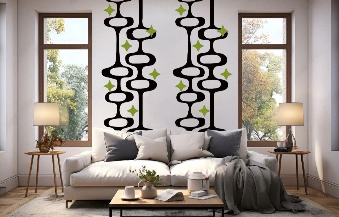 Mid-Century Modern Atomic Age Wall Decal | Retro Home Decor, 80” H x 22” W”