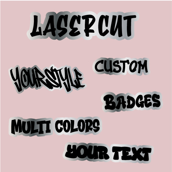 CUSTOM TEXT Engraved BRUSHED SILVER Car badge Emblem GRAFFITI Name Text Logo