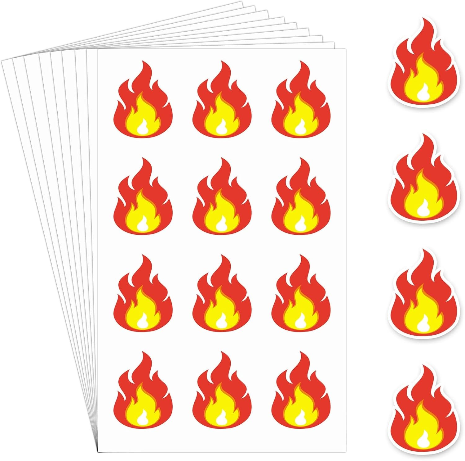 Fulmoon 144 Pcs Fire Vinyl Stickers Waterproof Flame Decals Small Red, Yellow