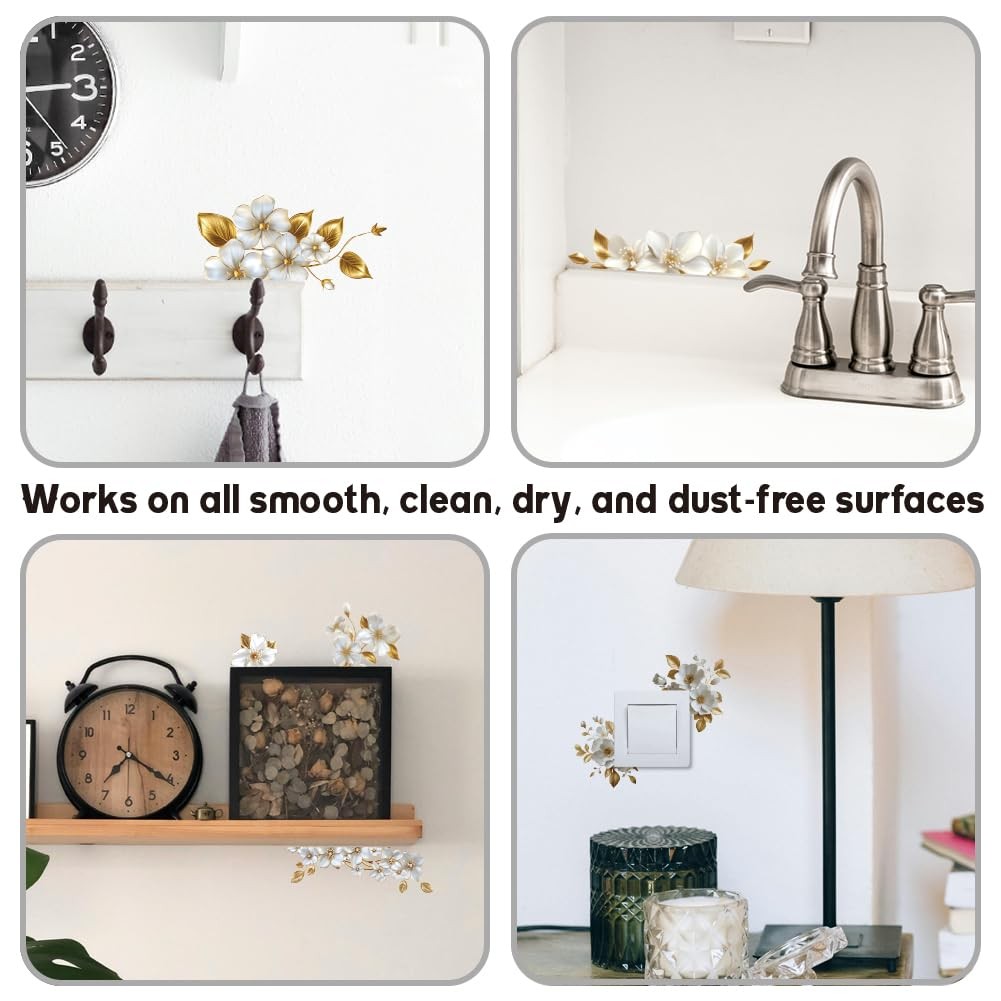 6Pcs Elegant Flower Light Switch Stickers, 7×7 Inch Flowers and Vines Wall St…