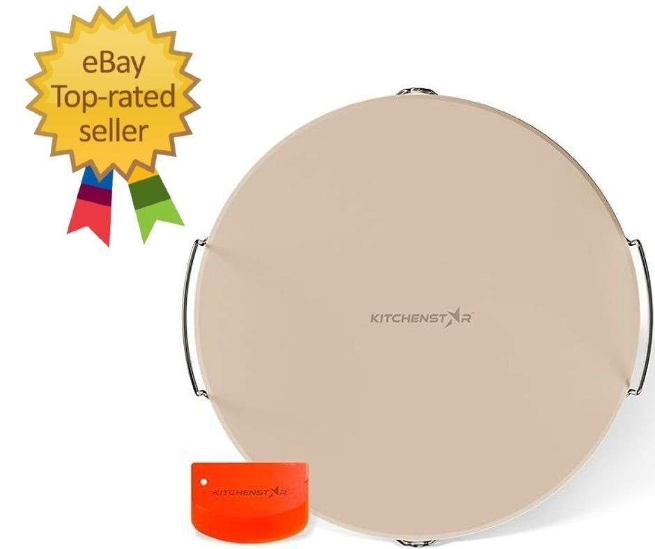 16-Inch Pizza Stone for Oven and BBQ Grill with Handles, Round, 5/8" Thick – Nat