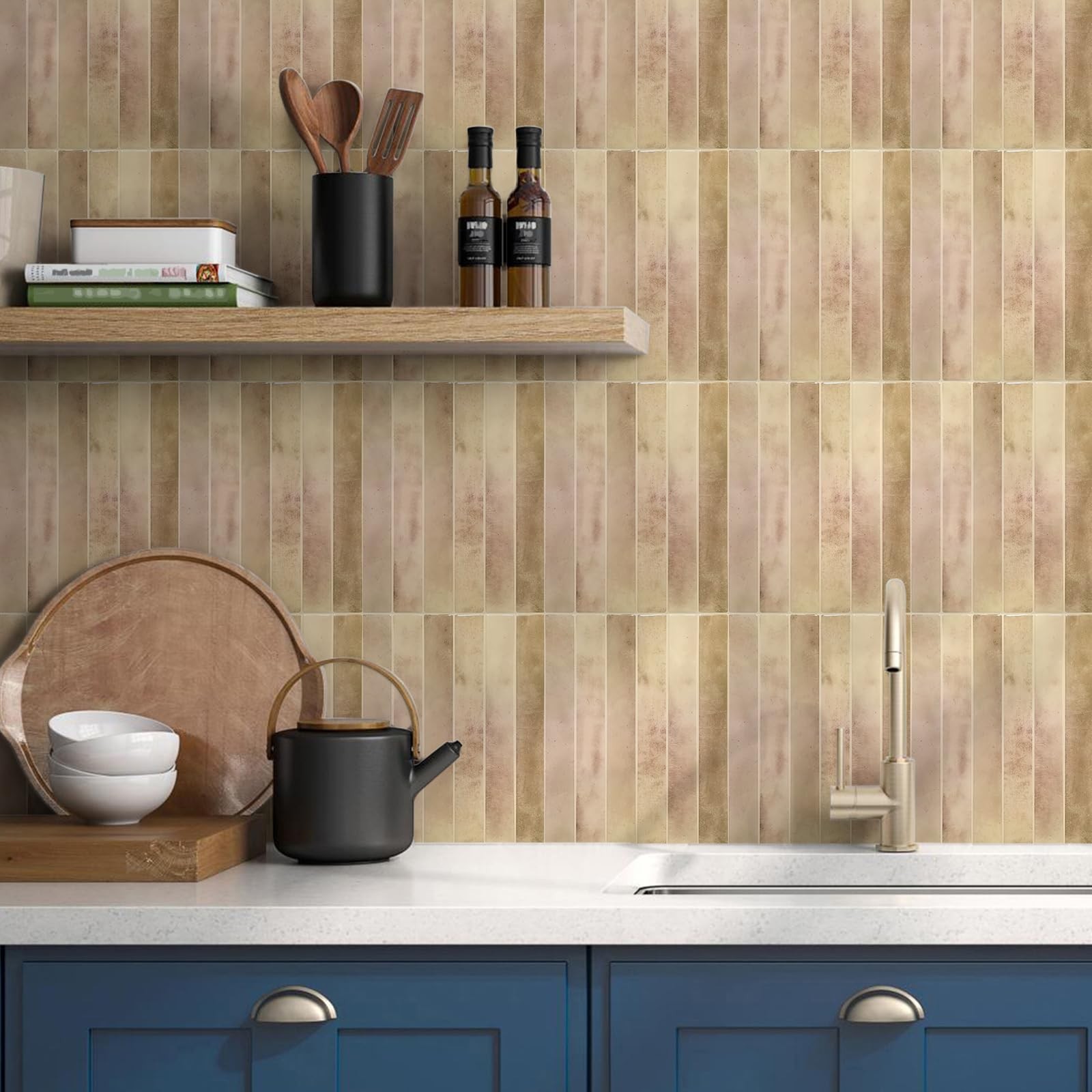 10 Sheet Pink with Beige 9 * 11.4 in backsplash Tiles Peel Stick for Kitchen …