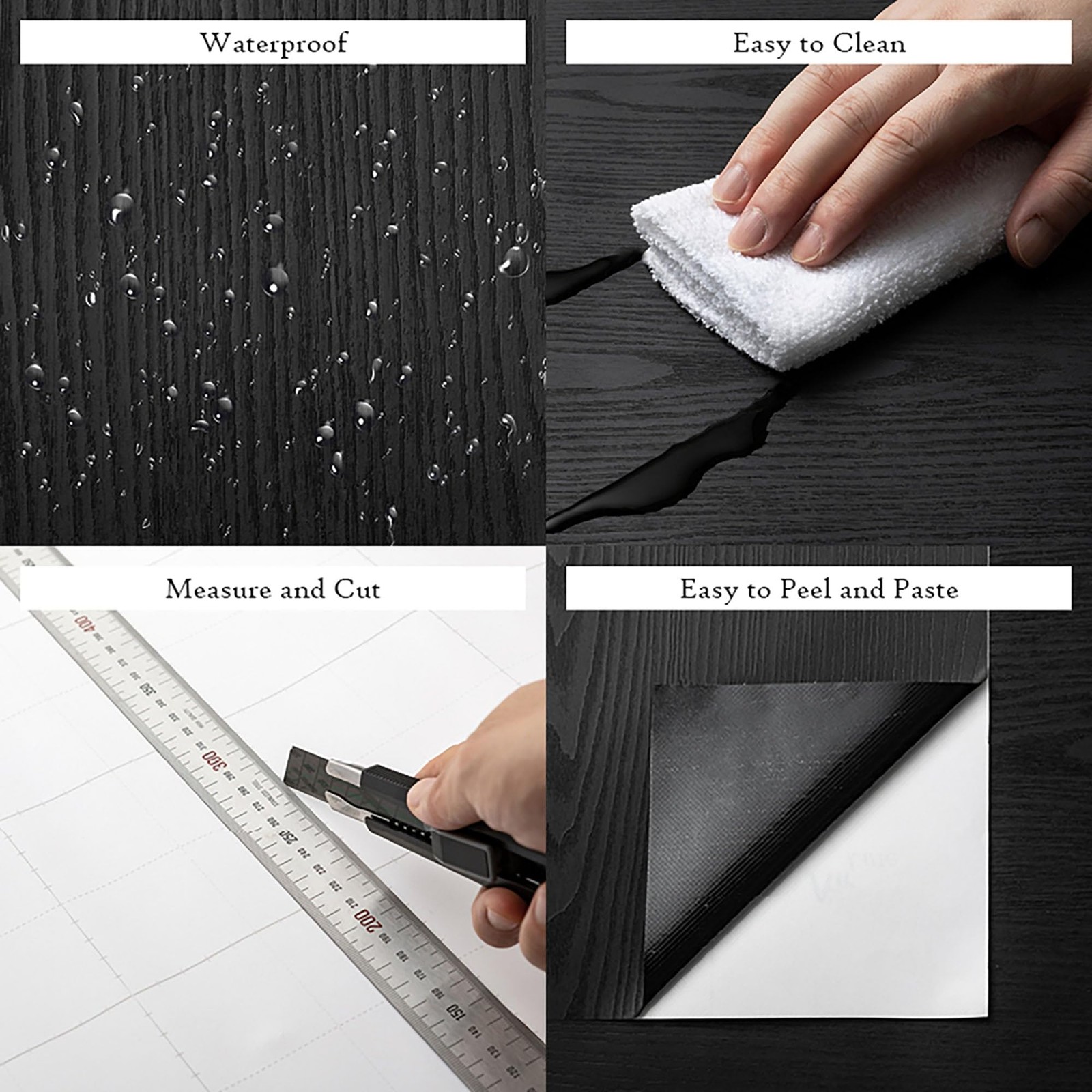 Black Wood Peel and Stick Wallpaper (24" x 78", 3D-Wood Texture) Waterproof a…