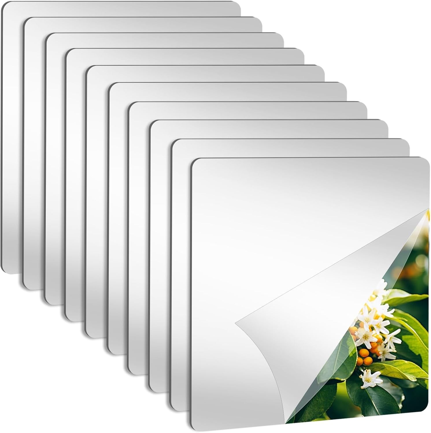 10Pack Peel and Stick Mirrors for Wall, Self Adhesive Square Acrylic Mirror T…