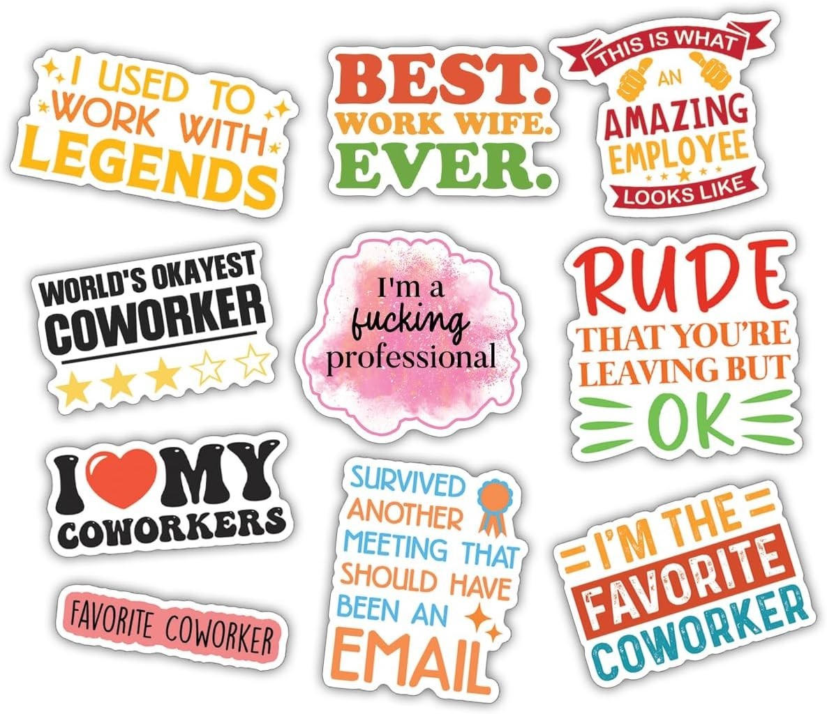 10pcs Coworker Sticker Best Coworker Ever Sarcastic Work Quote Office Humor Gift