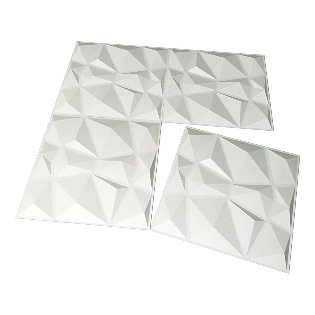 Pack of 12 Elegant 3D Pyramid PVC Wall Panels in Snow White – 19.7"x19.7"