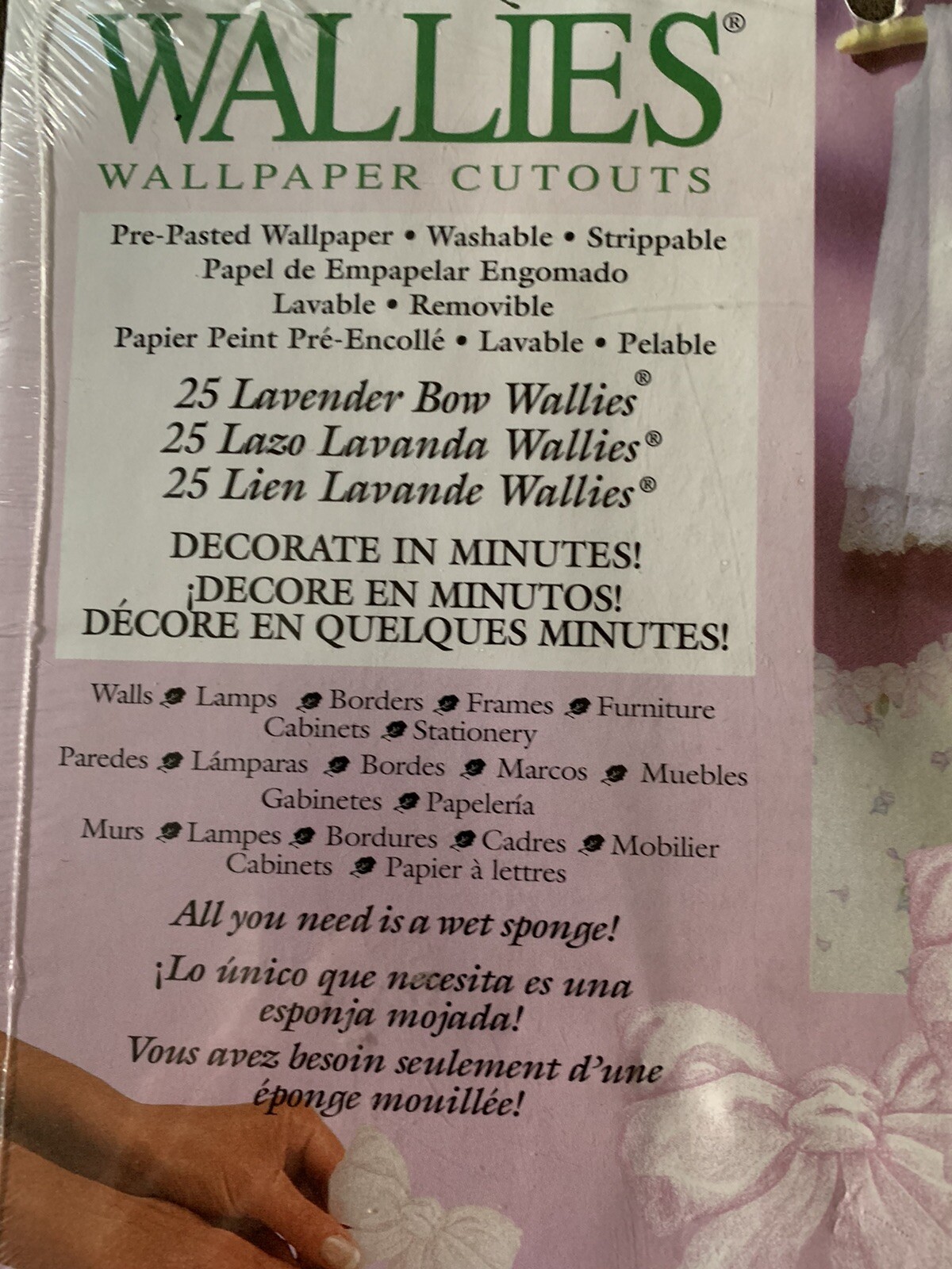 Wallies Wallpaper Cutouts 25 Lavender Bow 12042 Pre-pasted NEW
