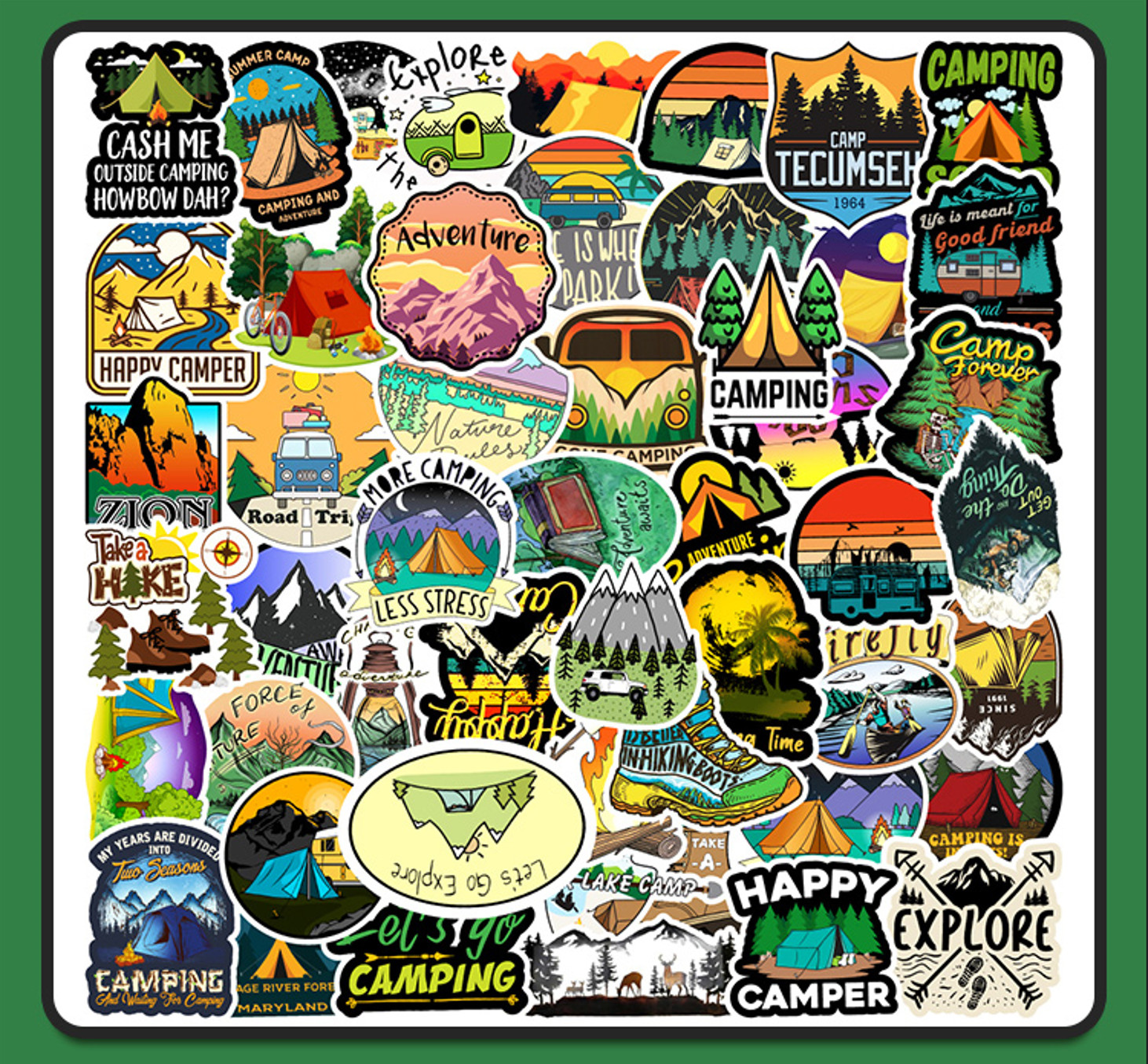 50 Pcs Vinyl Stickers Camping Outdoorsy Hiking Bomb Graffiti Waterproof Decal