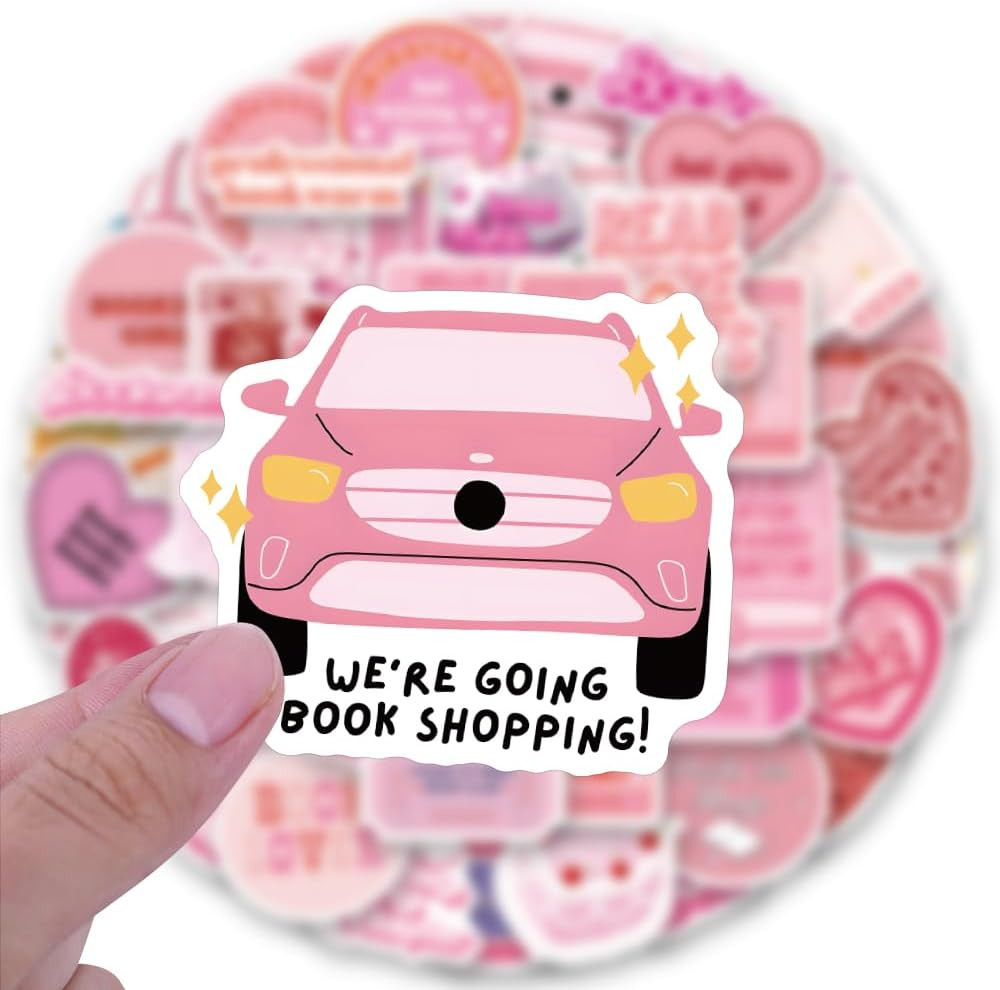 Pink Bookish Stickers, 60 PCS, Vinyl PVC, Waterproof, Rectangular, Decorative