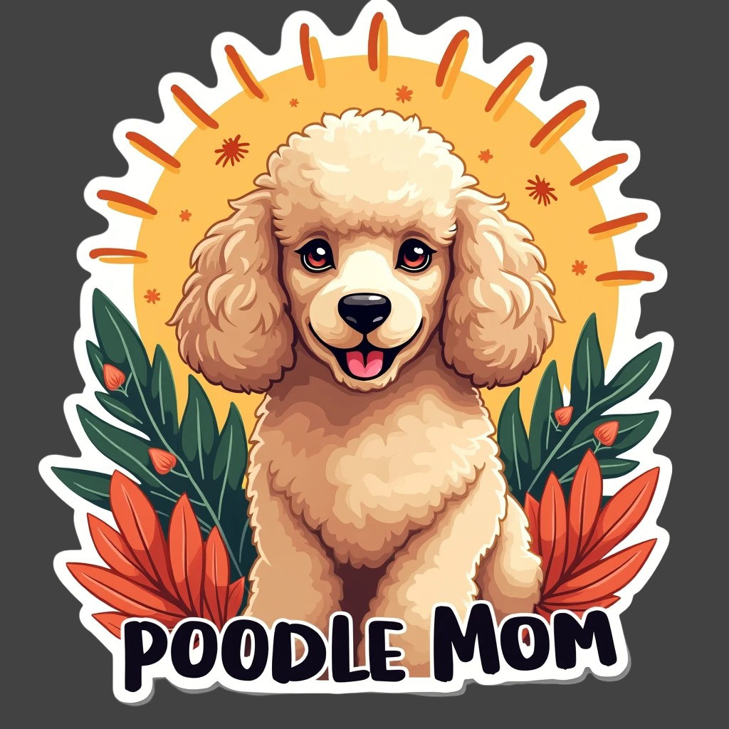 Poodle Sticker Vinyl Decal Tan Poodle Mom Floral Cute Dog Lover Gift