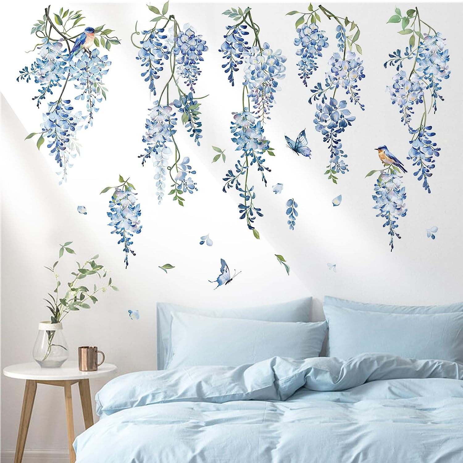 Hanging Flower Vine Wall Decal Blue Wisteria Floral Vines Wall Stickers Livin…