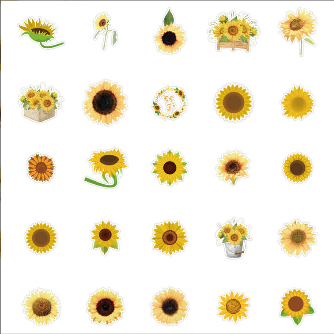 50Pcs Stickers Yellow Sunflower Laptop Luggage Phone Car Graffiti Fridge Vinyl