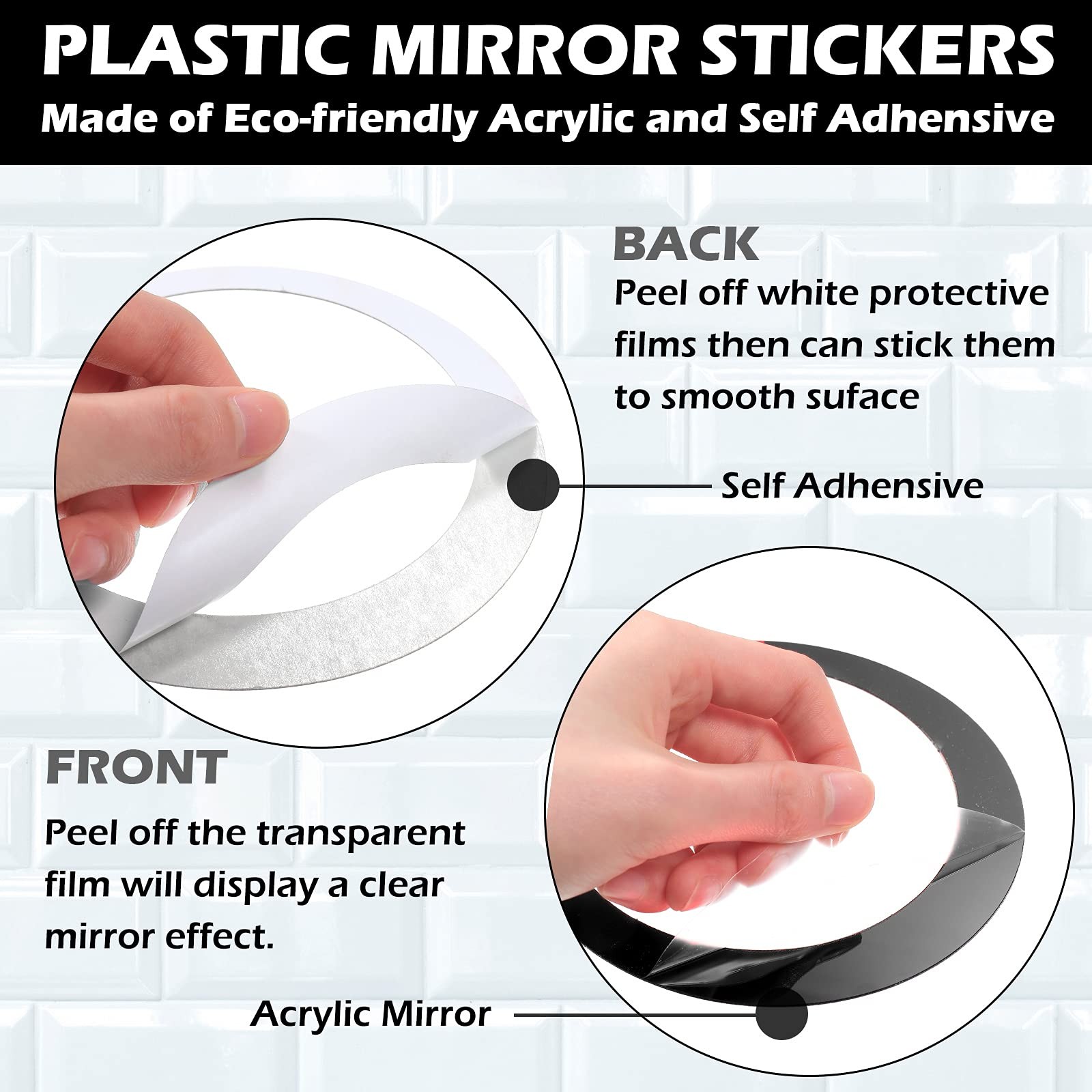 72 Pcs Acrylic Circle Mirror Wall Stickers Decor for Home Bathroom Bedroom