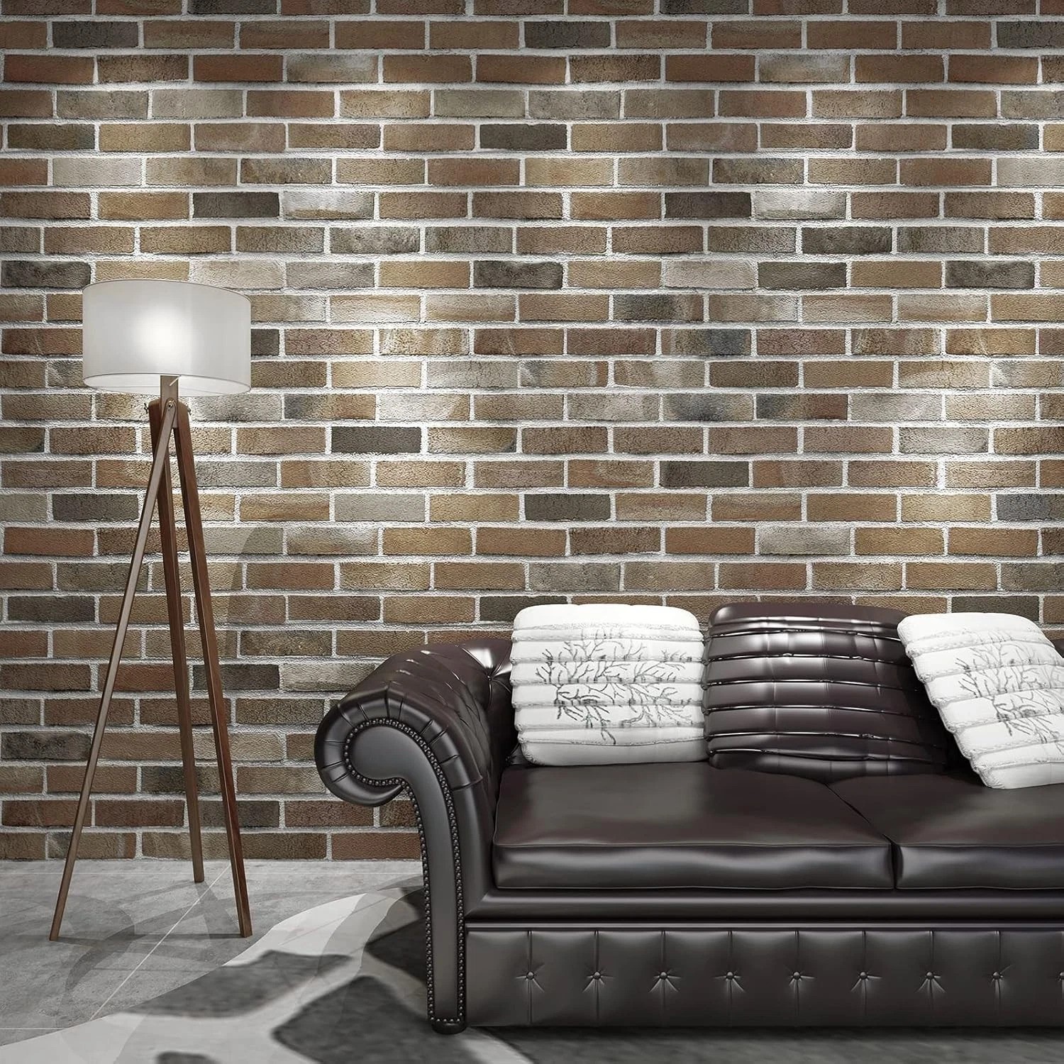Self-Adhesive 3D Wall Panels – 20-Pack Gray Brown Faux Brick for Modern Decor