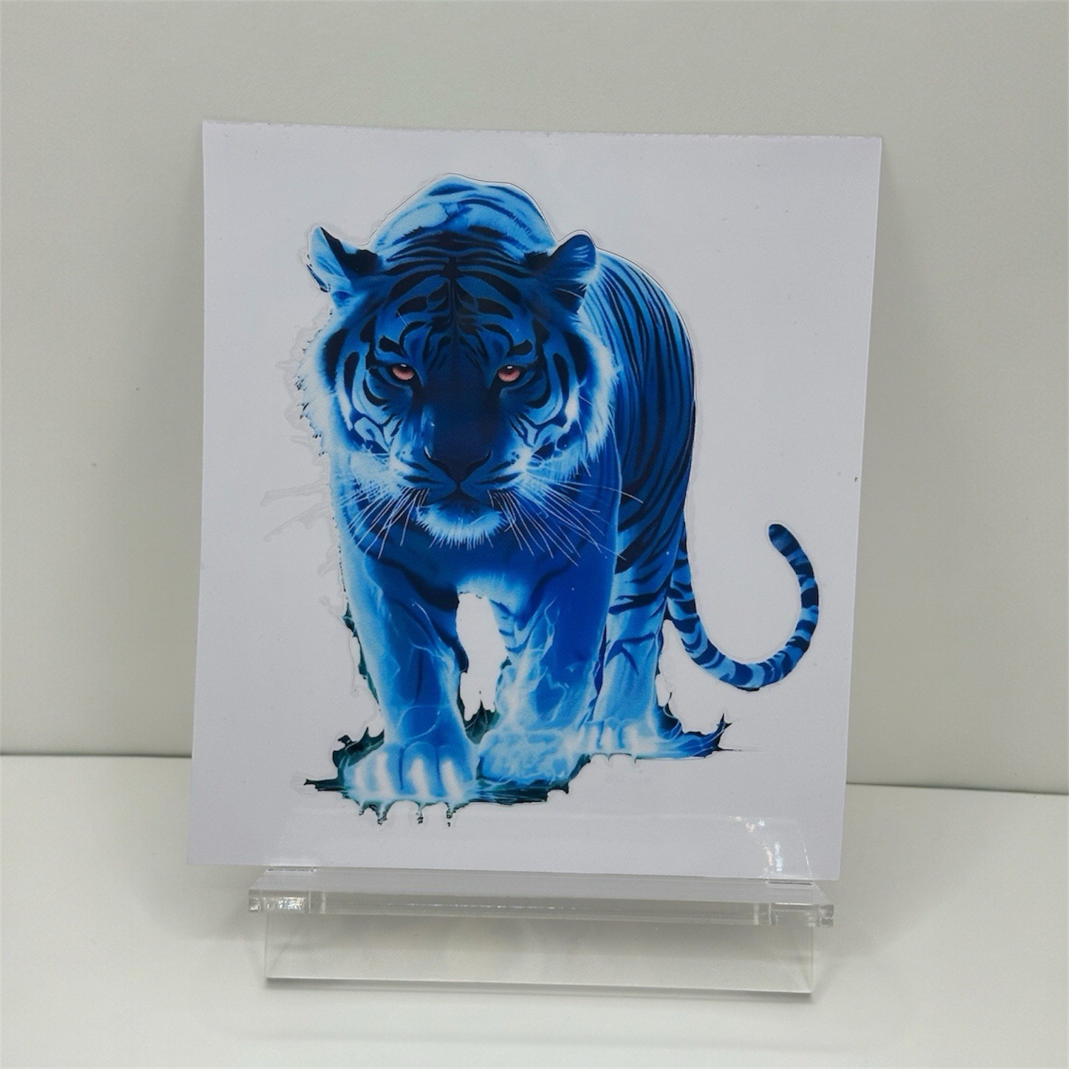 LED NEON BLUE TIGER CAT FELINE 5.5” INCH VINYL STICKER DECAL 1PC