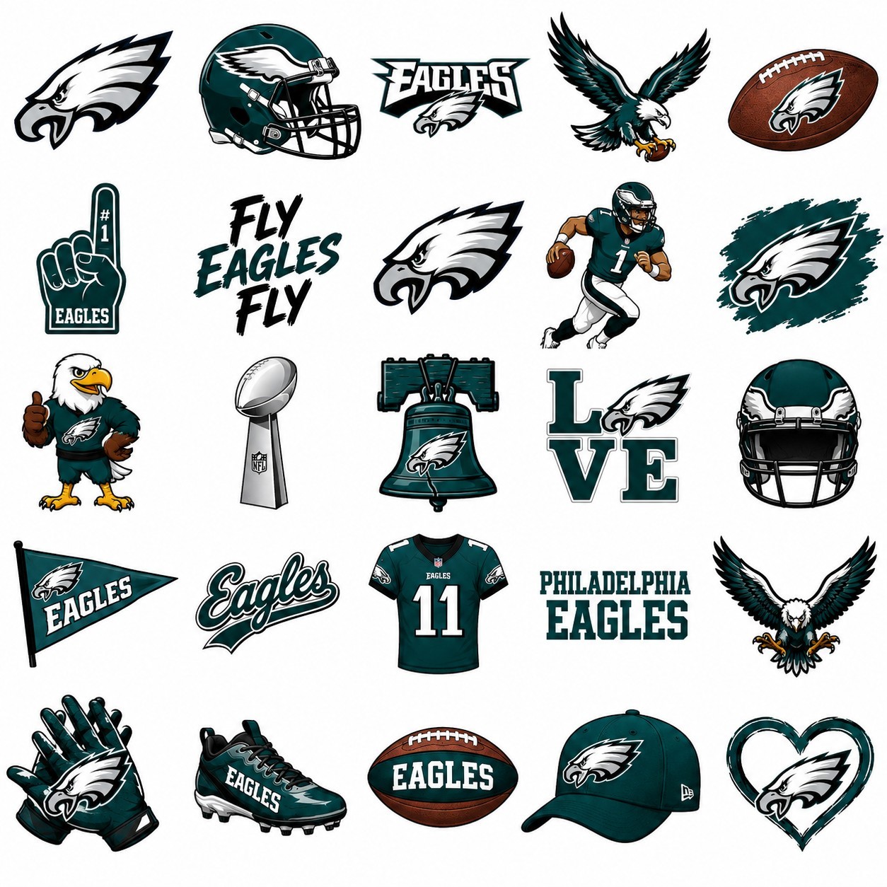 Philadelphia Eagles Waterslide Decal Set Of 50 For Nails Nail Art + Instructions