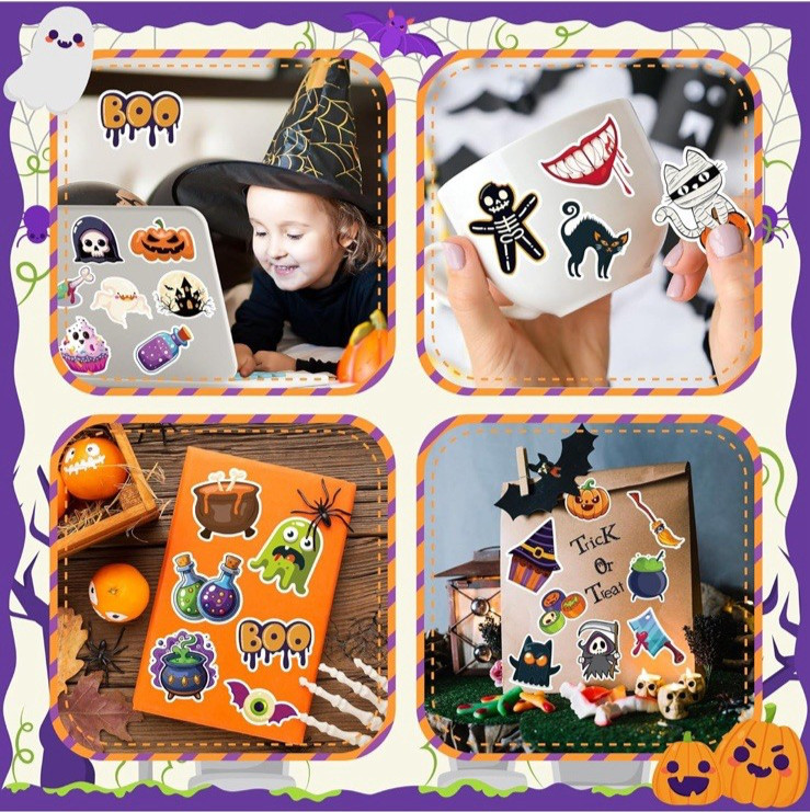 Vinyl Halloween Stickers, Assorted Designs, 100 Count