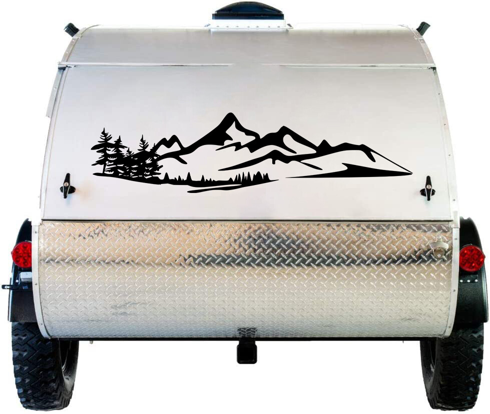 Mountains and Forest Vinyl Decal V8 | 4×4 Camping RV Graphics | Die Cut Sticker
