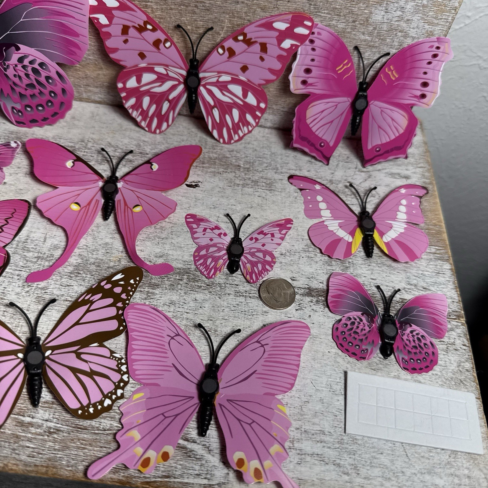 Lot of 12 3D Realistic Butterfly Wall Stickers Different Sizes, Shapes PINK New
