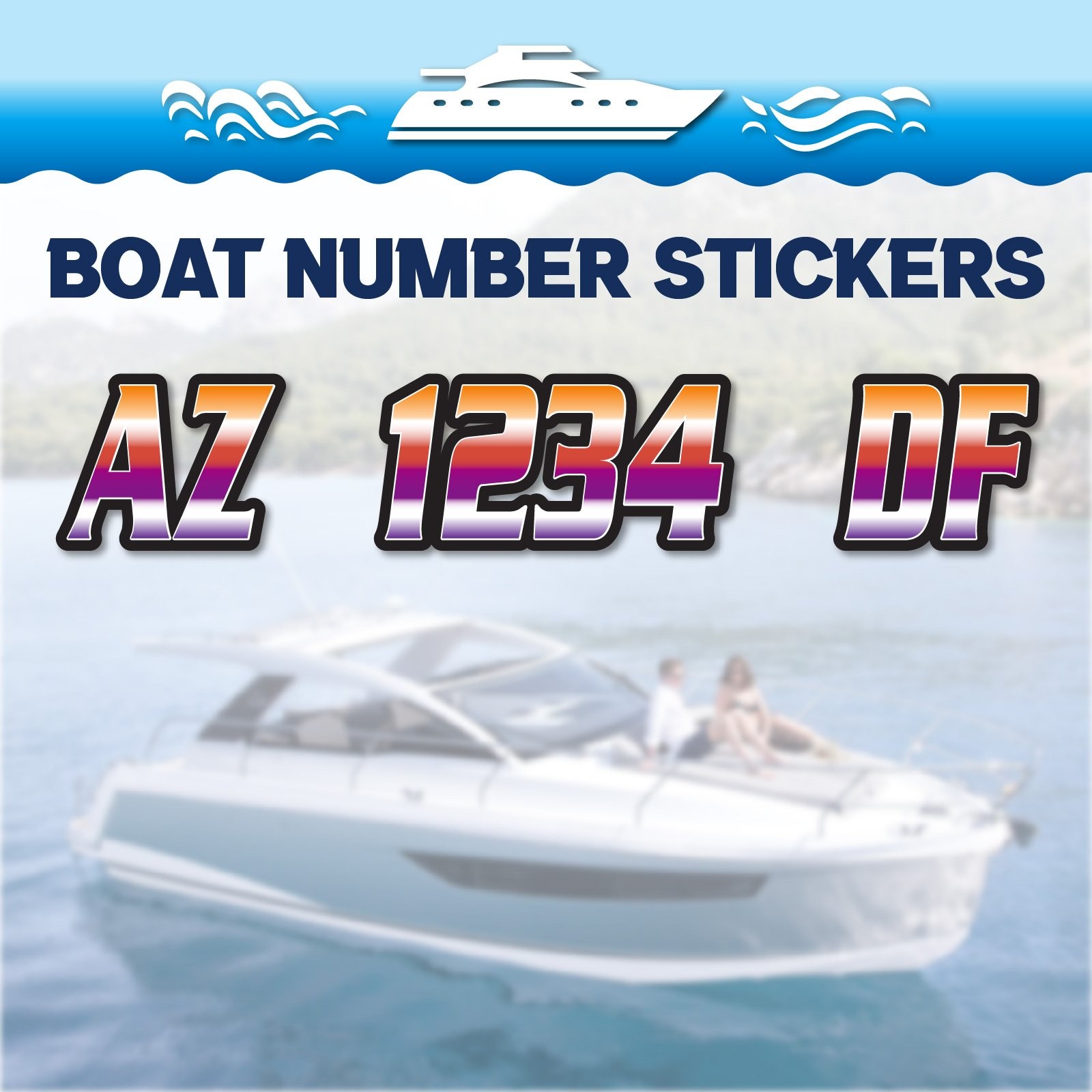 3 inch 2x Watercraft Number Custom Boat Registration Stickers3 inch Gradient