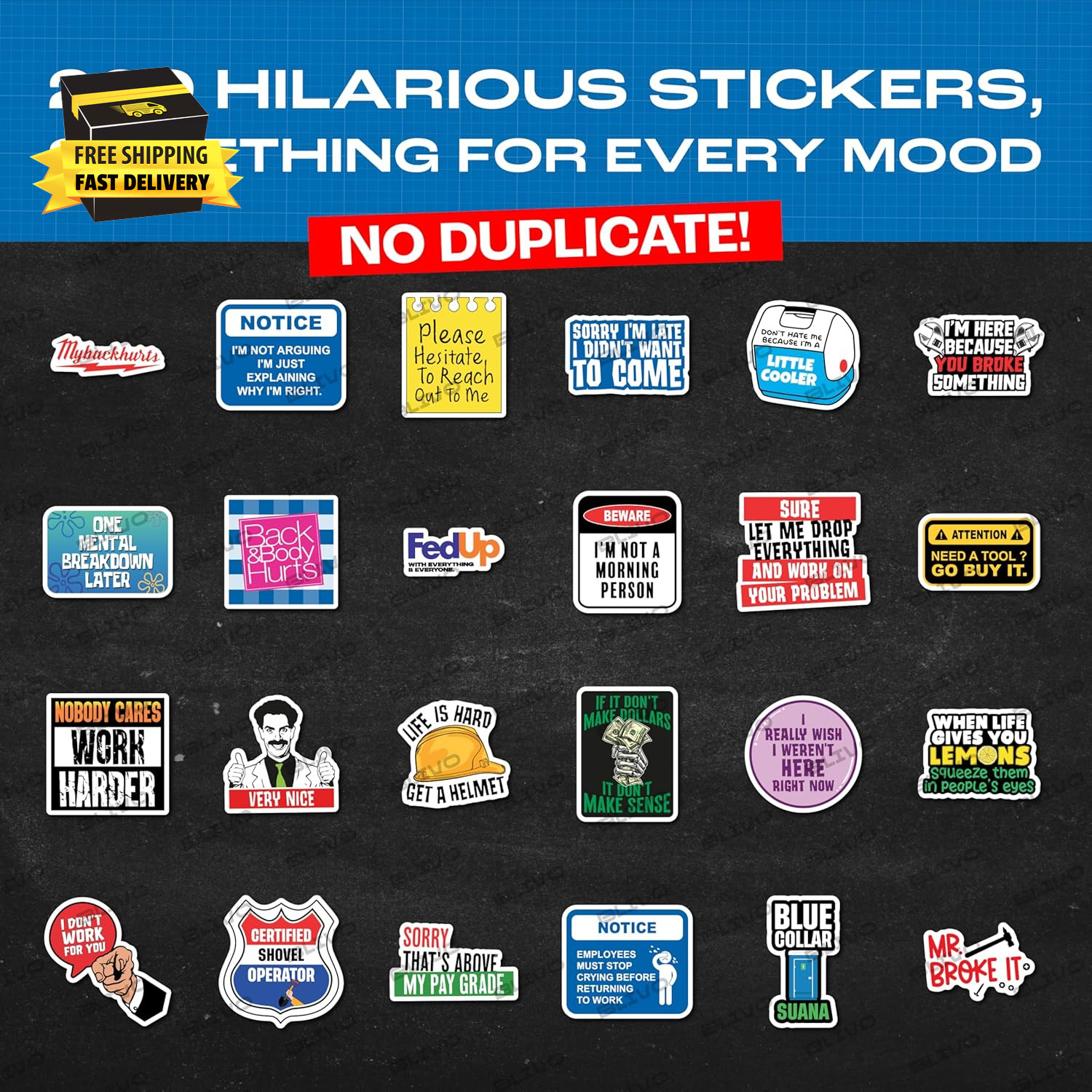 200 PCS Hard Hat Stickers for Adults (No Duplicates) Sarcastic, Meme, & Funny St