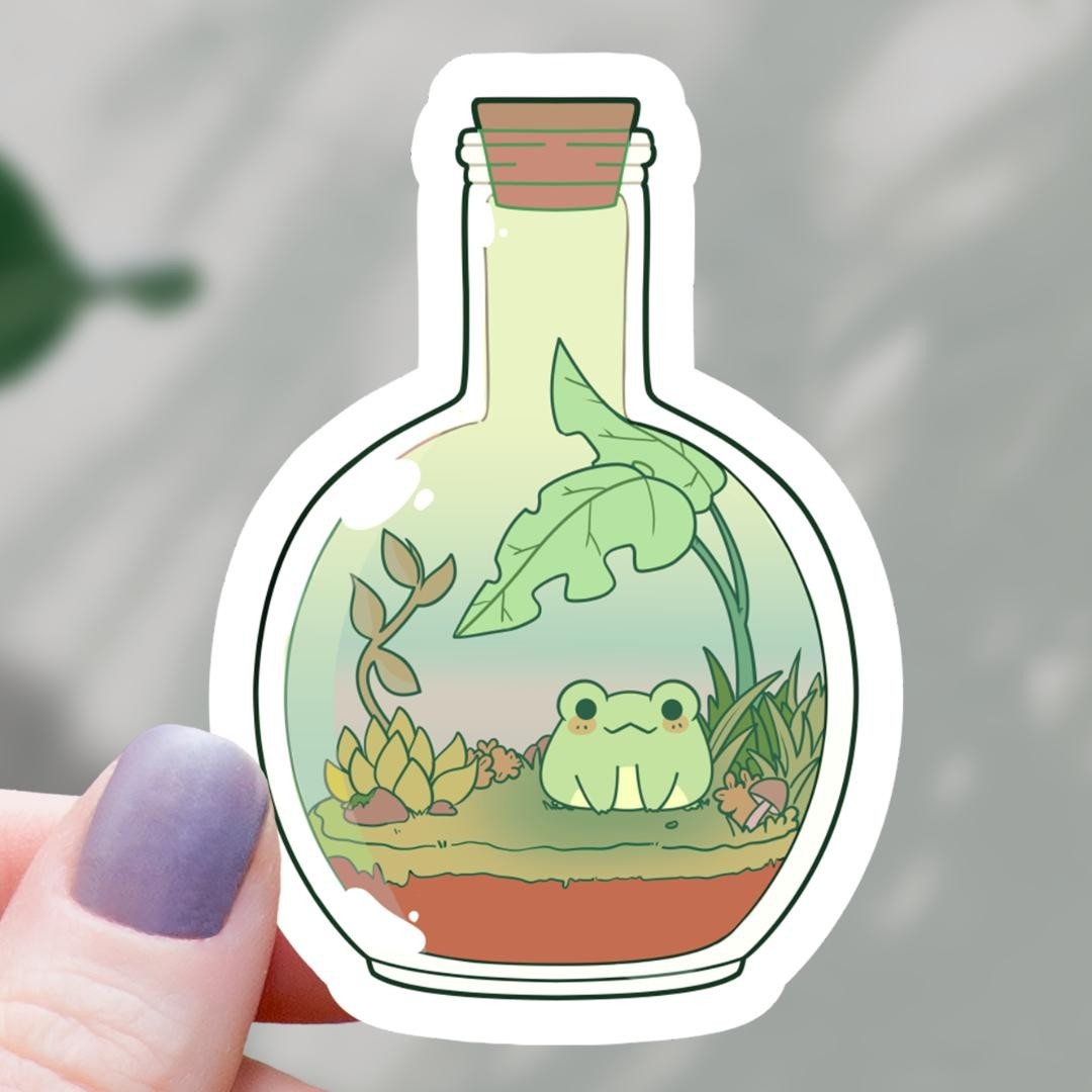 Kawaii Frog in a Bottle Sticker – 3" Waterproof Vinyl Decal